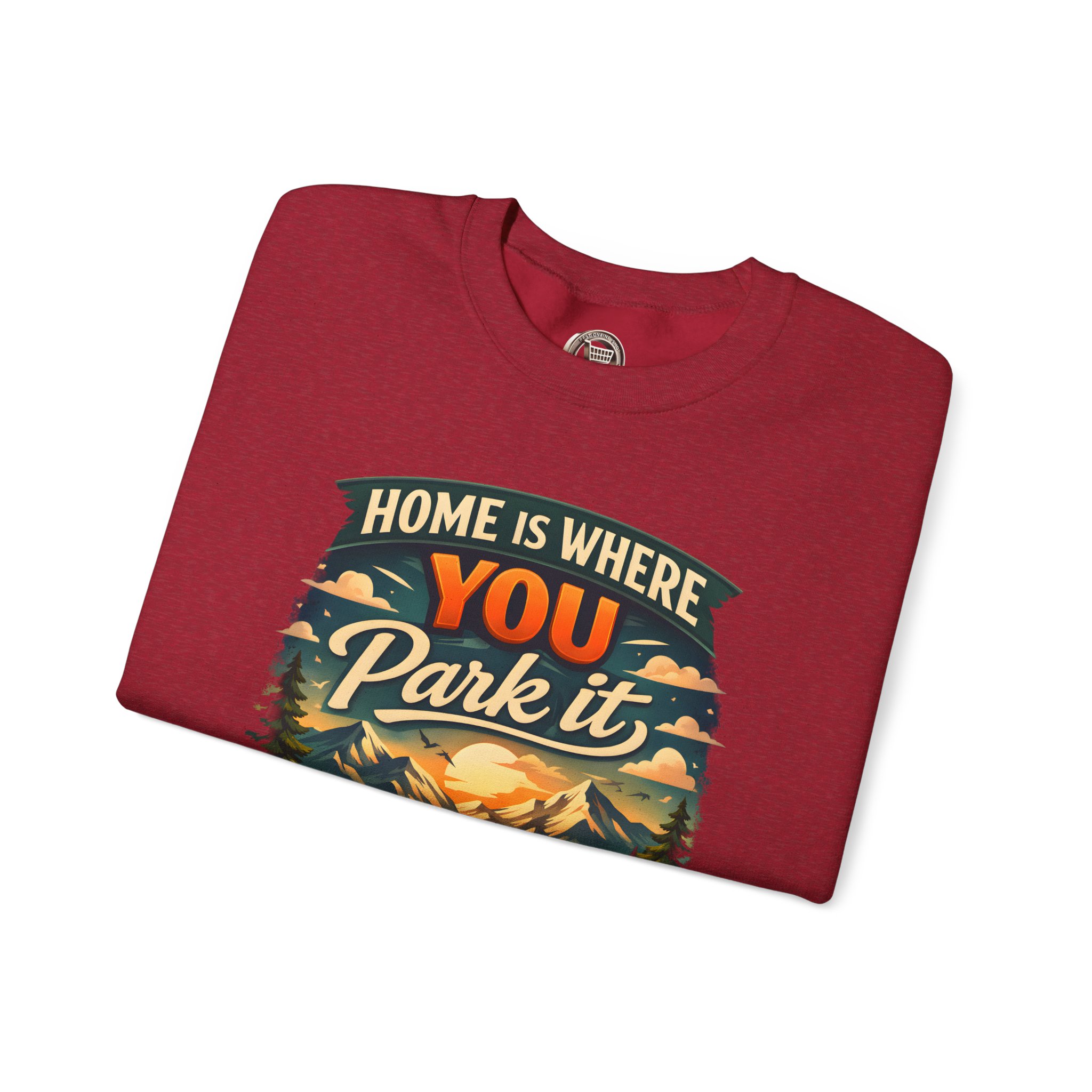 Unisex Heavy Blend™ Crewneck Sweatshirt — "Home Is Where You Park It" Design Scenic-Line