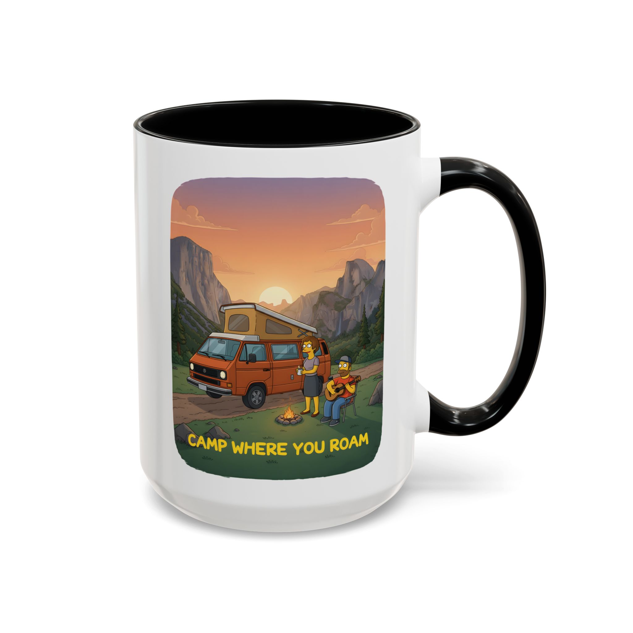 Accent Coffee Mug (11, 15oz) — "Camp Where You Roam" Design Sitcom-Line