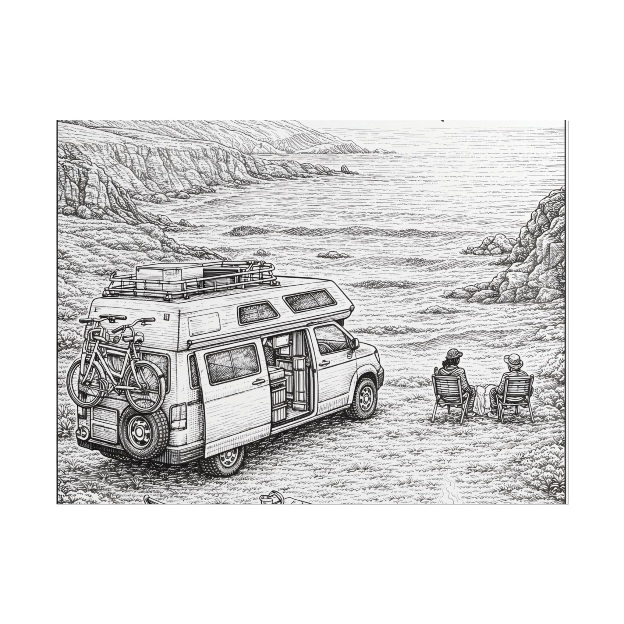 Campervan Poster — Vintage RV Camping Landscape Wall Art