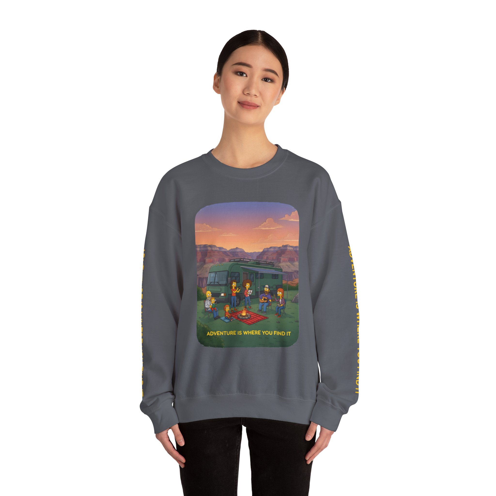 Unisex Heavy Blend™ Crewneck Sweatshirt — "Adventure Is Where You Find It" Design Sitcom-Line