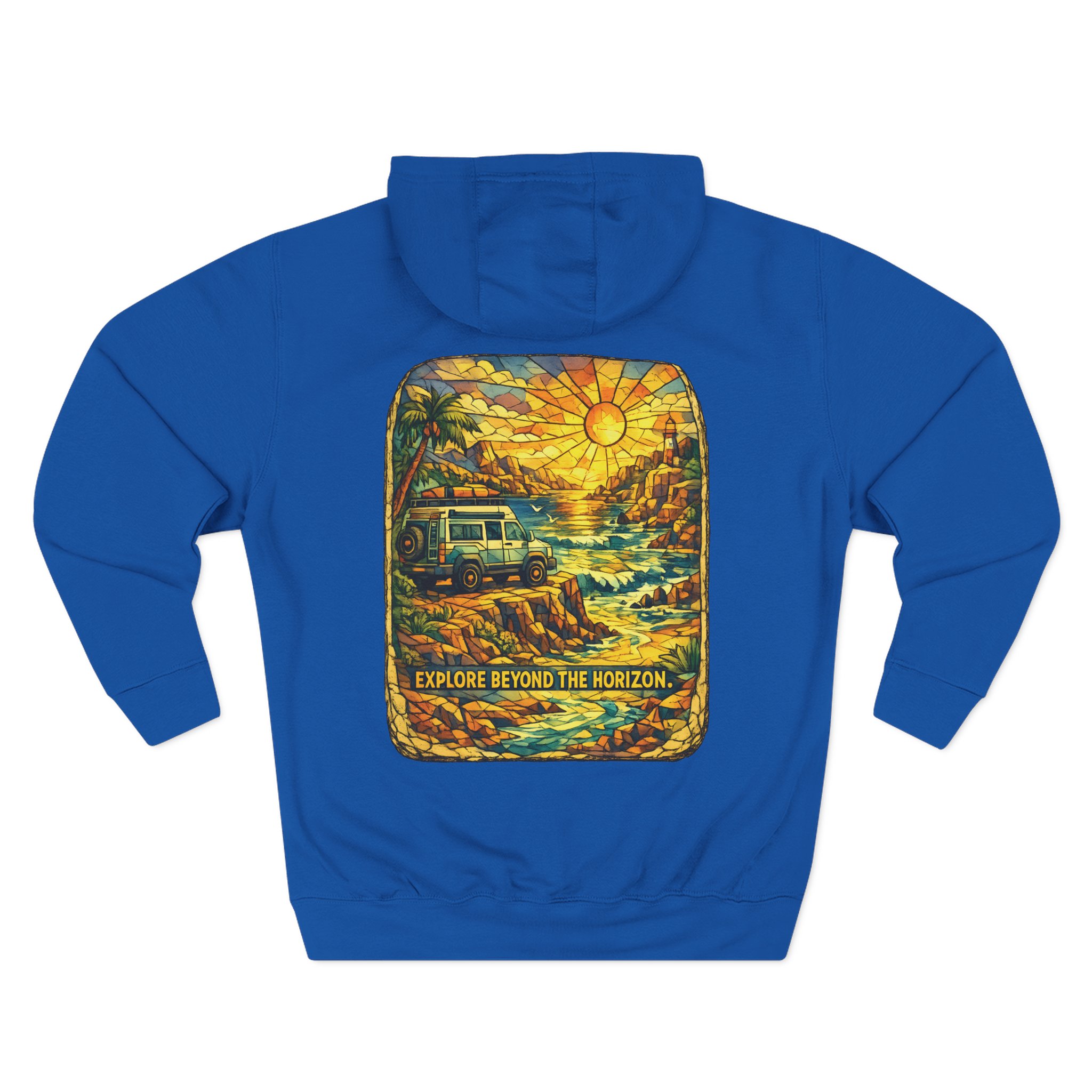 Three-Panel Fleece Hoodie - "Explore Beyond The Horizon" Design Cubic-Line