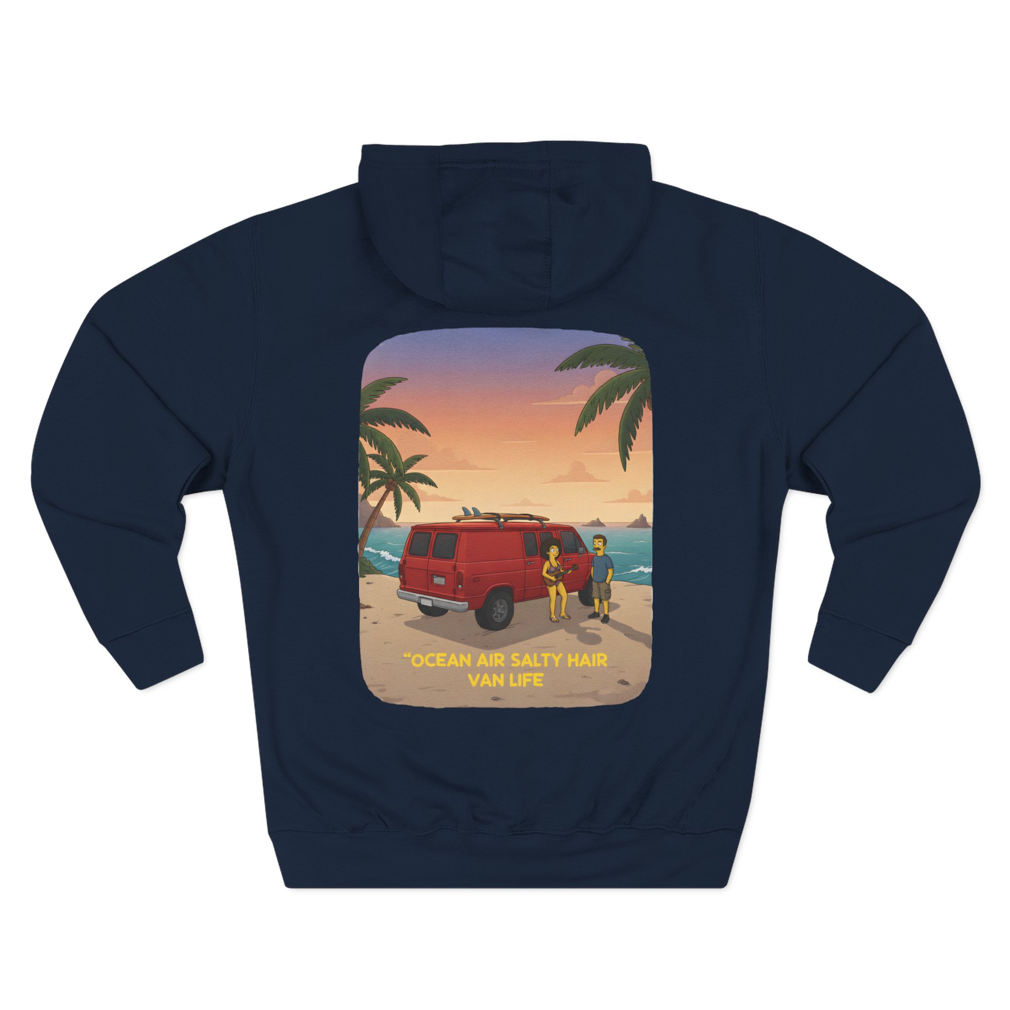 Three-Panel Fleece Hoodie - "Ocean Air Salty Hair Van Life" Design Sitcom-Line