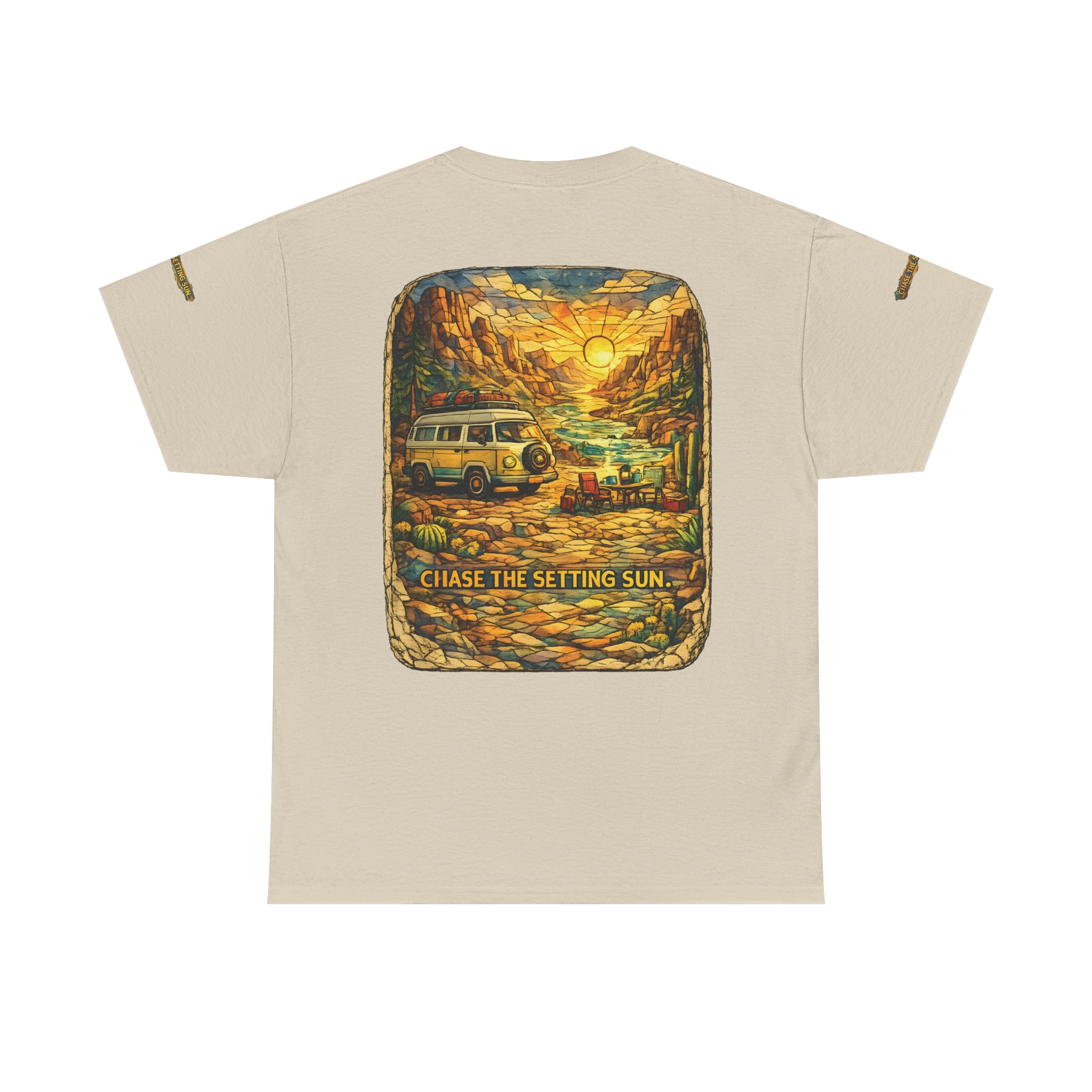 Unisex Heavy Cotton Tee — "Chase The Settings Sun" Design Cubic-Line
