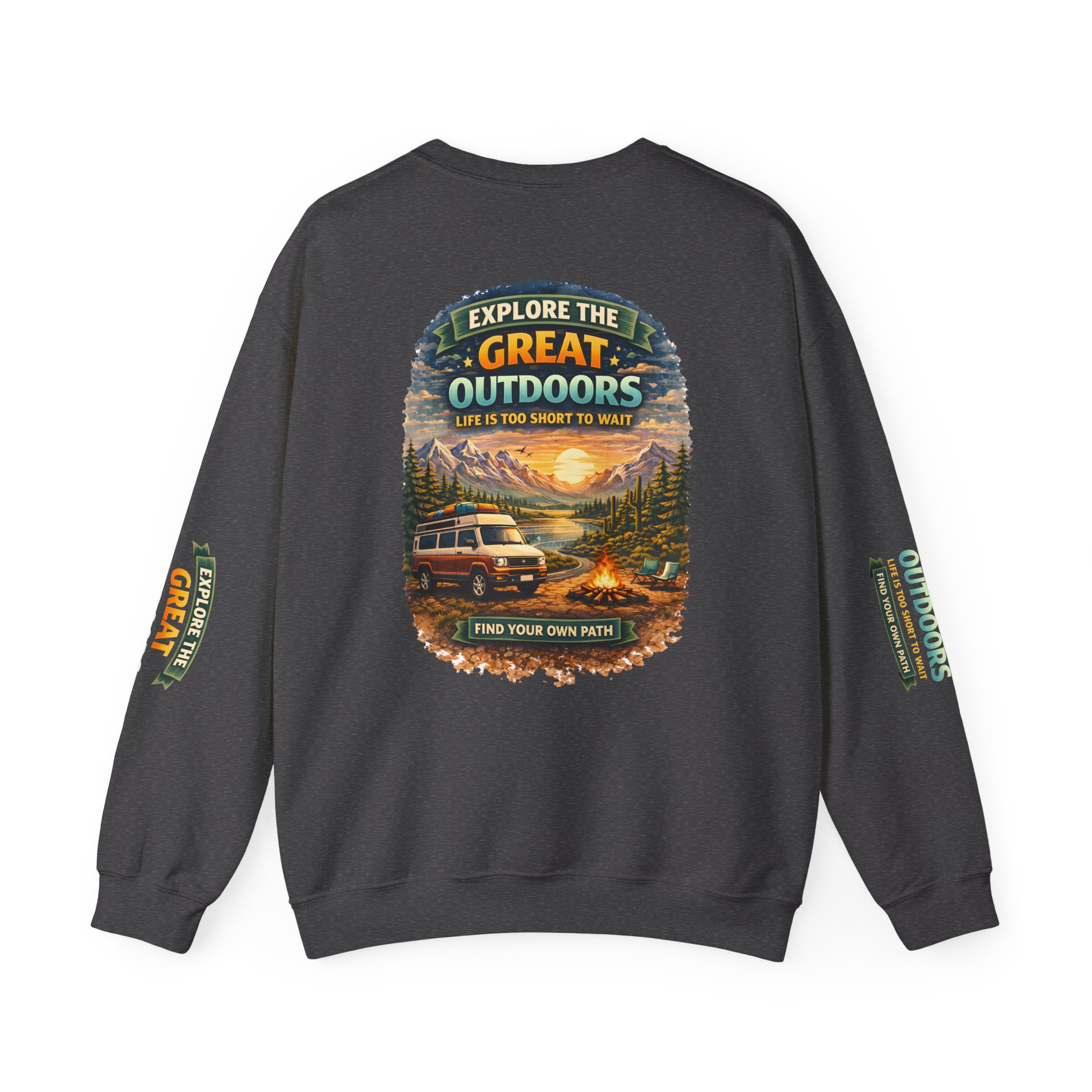 Unisex Heavy Blend™ Crewneck Sweatshirt — "Explore The Great Outdoors" Design Scenic-Line