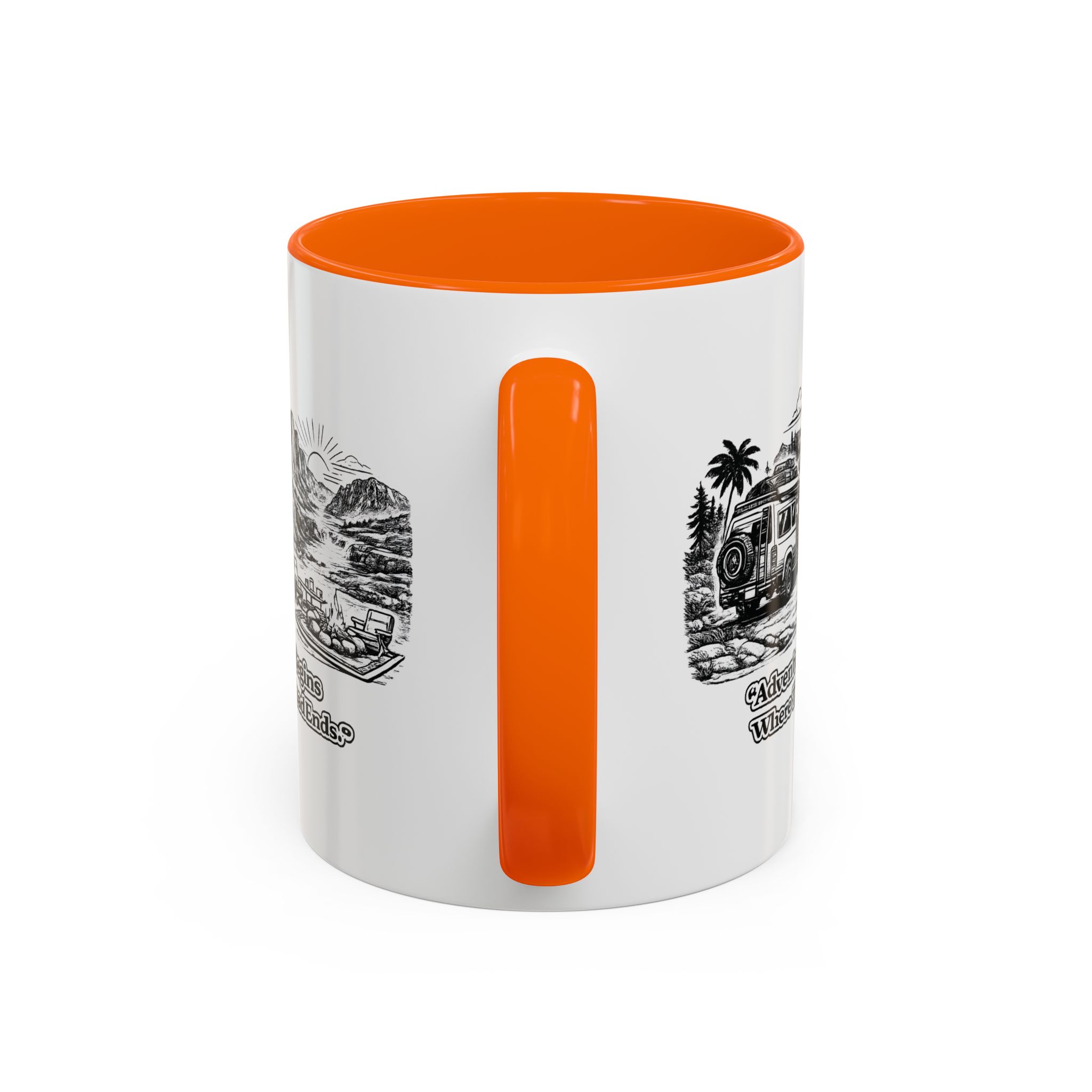 12312535828824219791_2048.jpeg Accent Coffee Mug (11, 15oz) — "Adventure Begins Where The Road Ends" Design Minimal-Line
