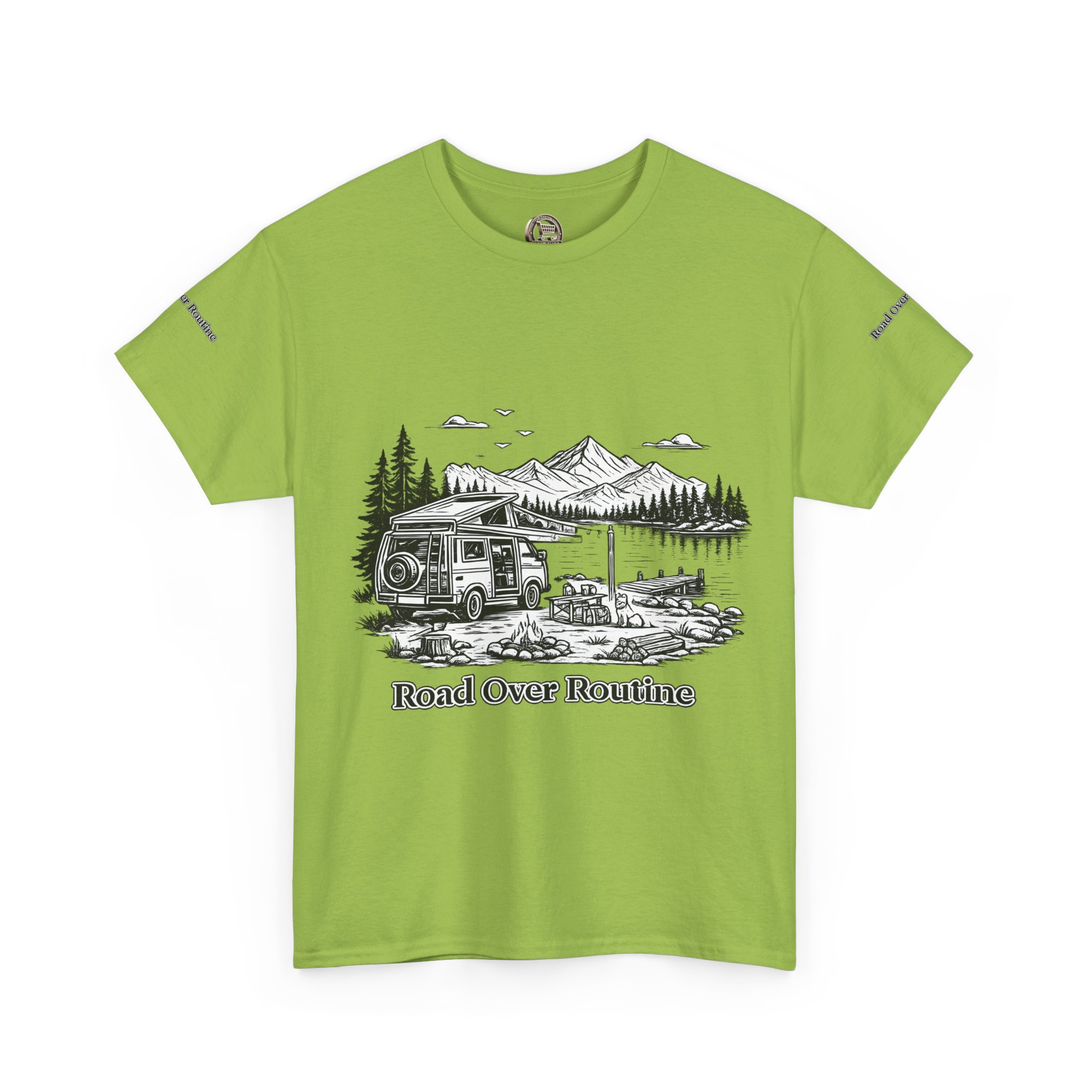 Unisex Heavy Cotton Tee — "Road Over Routine" Design Minimal-Line