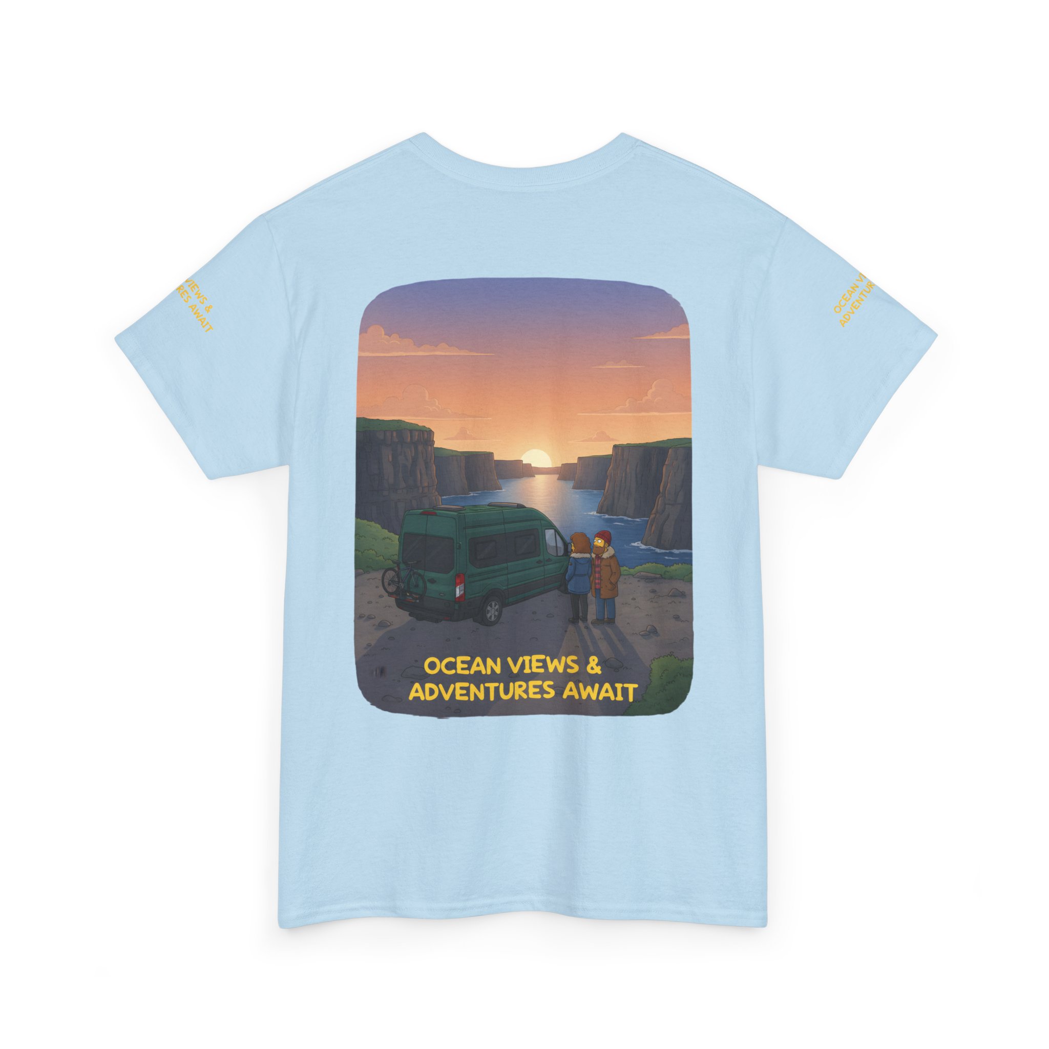 Unisex Heavy Cotton Tee — "Ocean Views-Adventures Awaits" Design Sitcom-Line