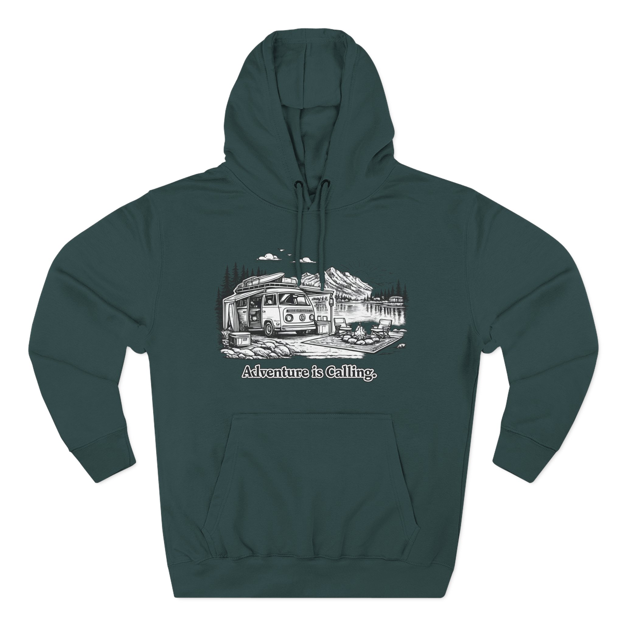 Three-Panel Fleece Hoodie - "Adventure Is Calling" Design Minimal-Line