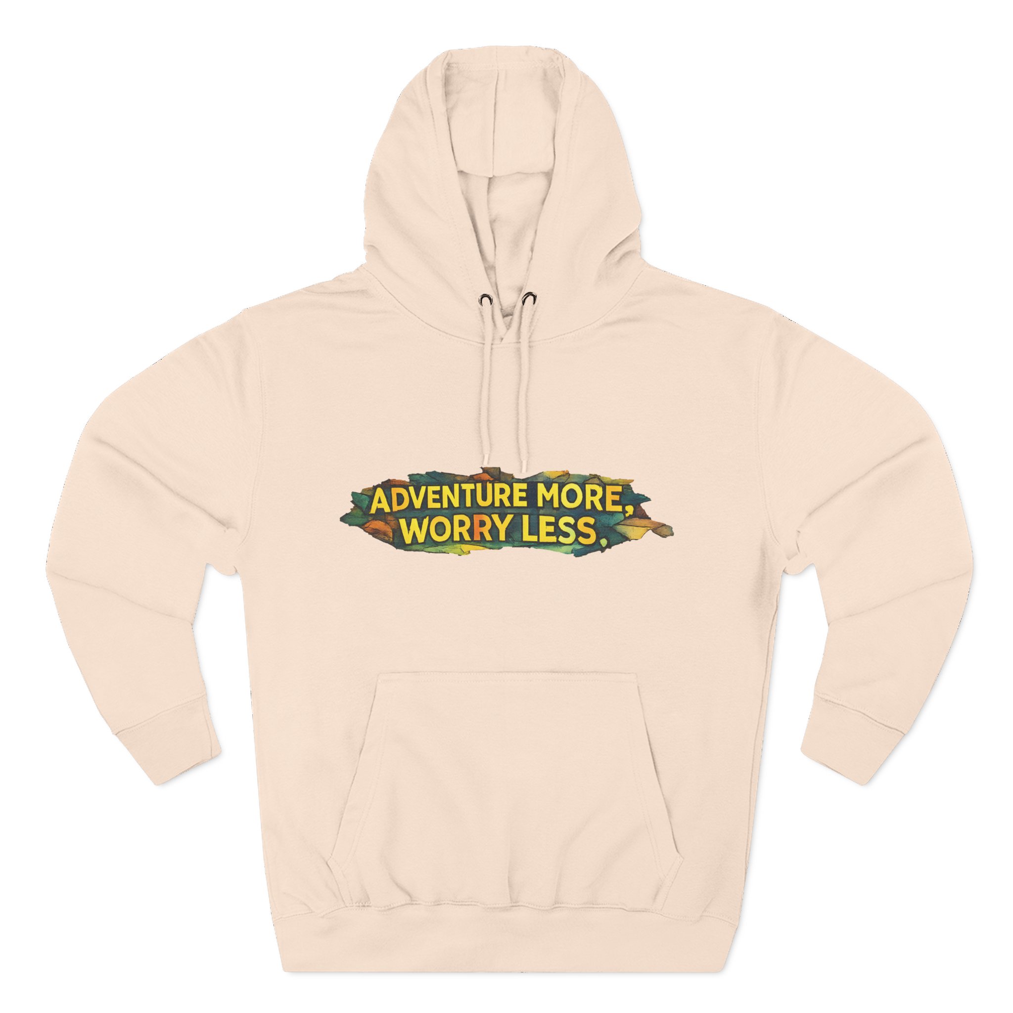 Three-Panel Fleece Hoodie - "Adventure More Worry Less" Design Cubic-Line
