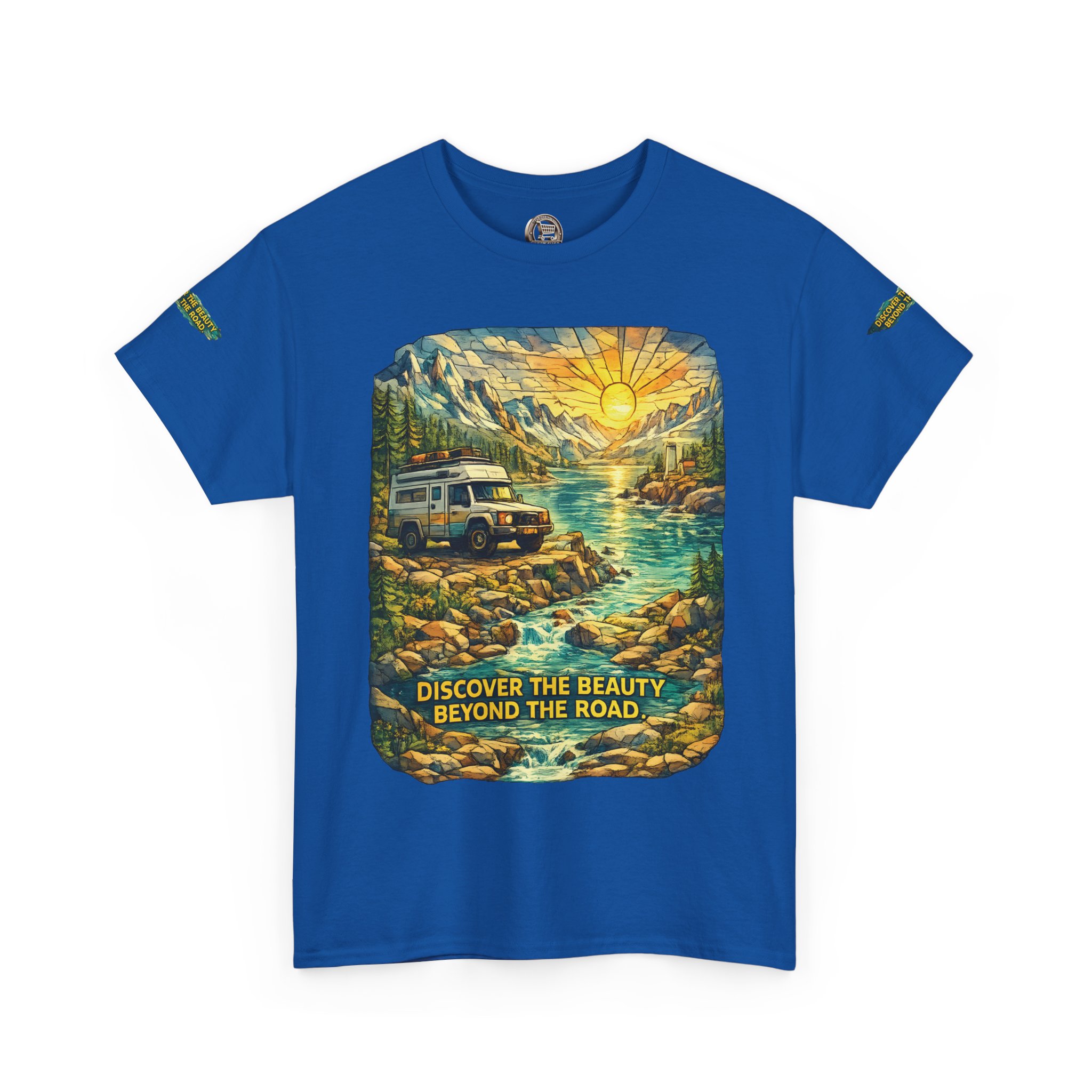 Unisex Heavy Cotton Tee — "Discover The Bieuty Beyond The Road" Design Cubic-Line
