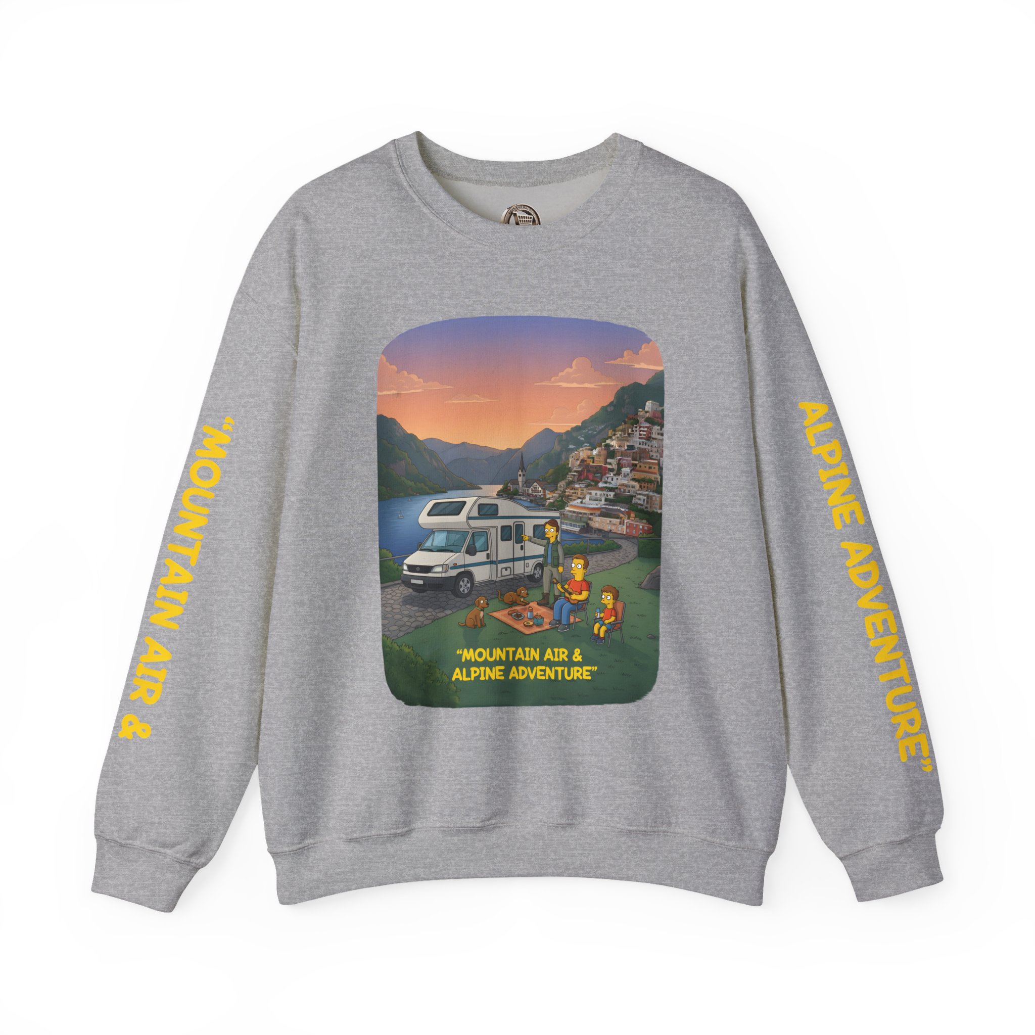 Unisex Heavy Blend™ Crewneck Sweatshirt — "Mountain Air-Alpine Adventure" Design Sitcom-Line