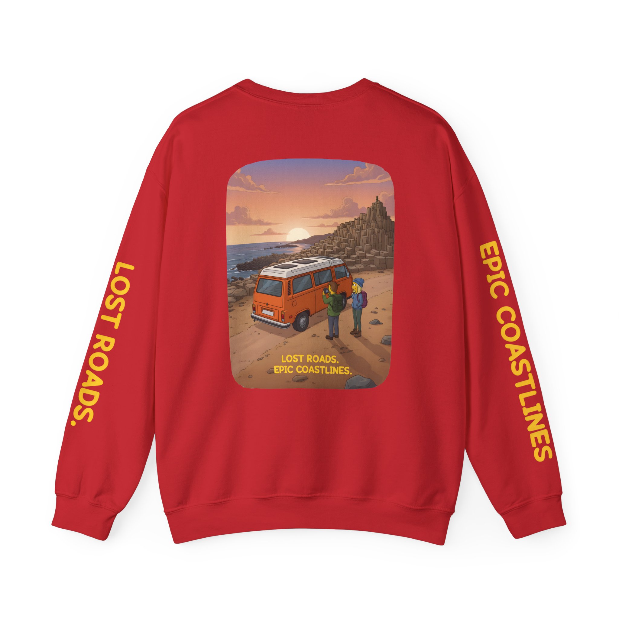 Unisex Heavy Blend™ Crewneck Sweatshirt — "Lost Roads Epic Coastlines" Design Sitcom-Line