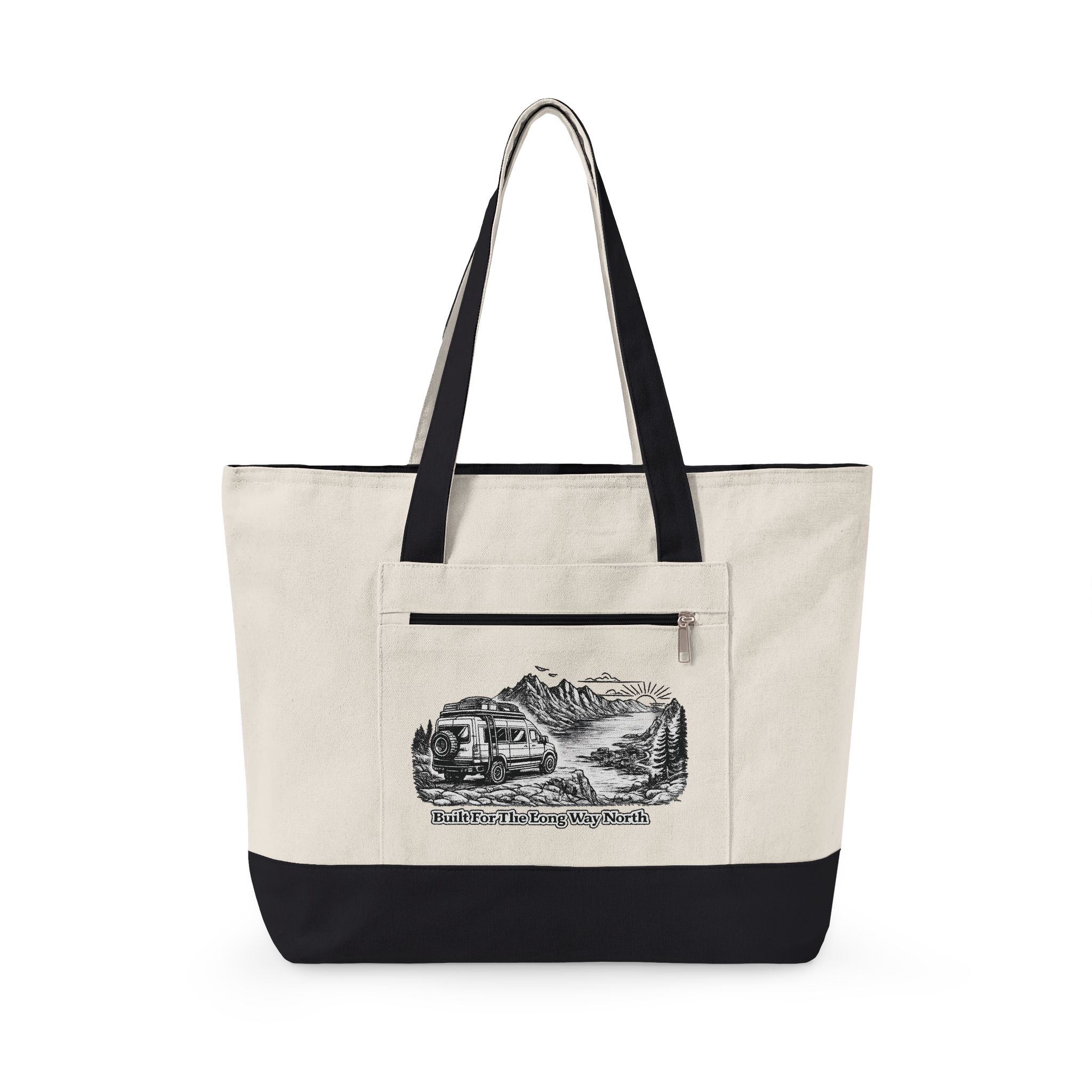 Zippered Canvas Tote — "Build For The Long Way " (Design Minimal-Line)