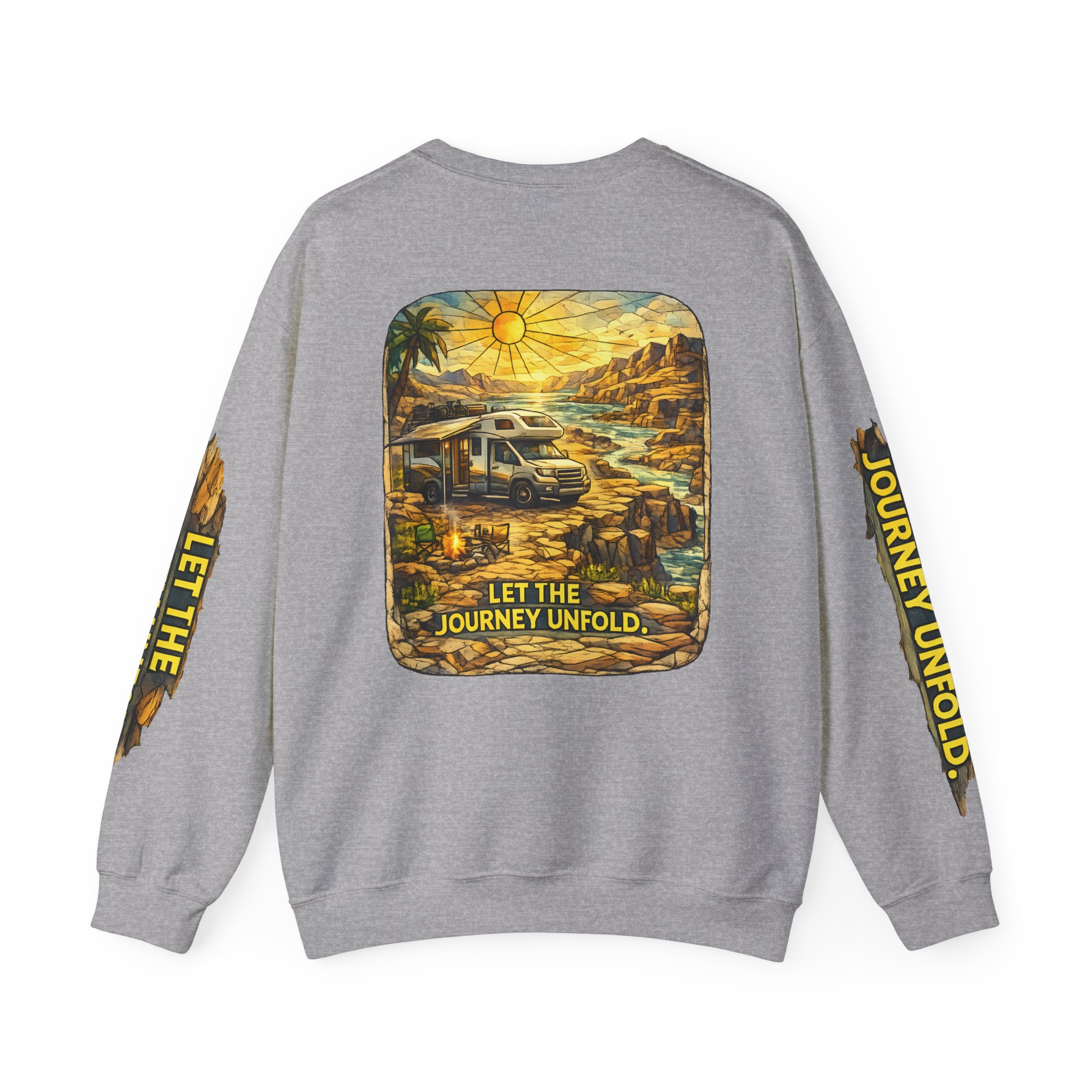 Unisex Heavy Blend™ Crewneck Sweatshirt — "Let The Journey Unfold" Design Cubic-Line