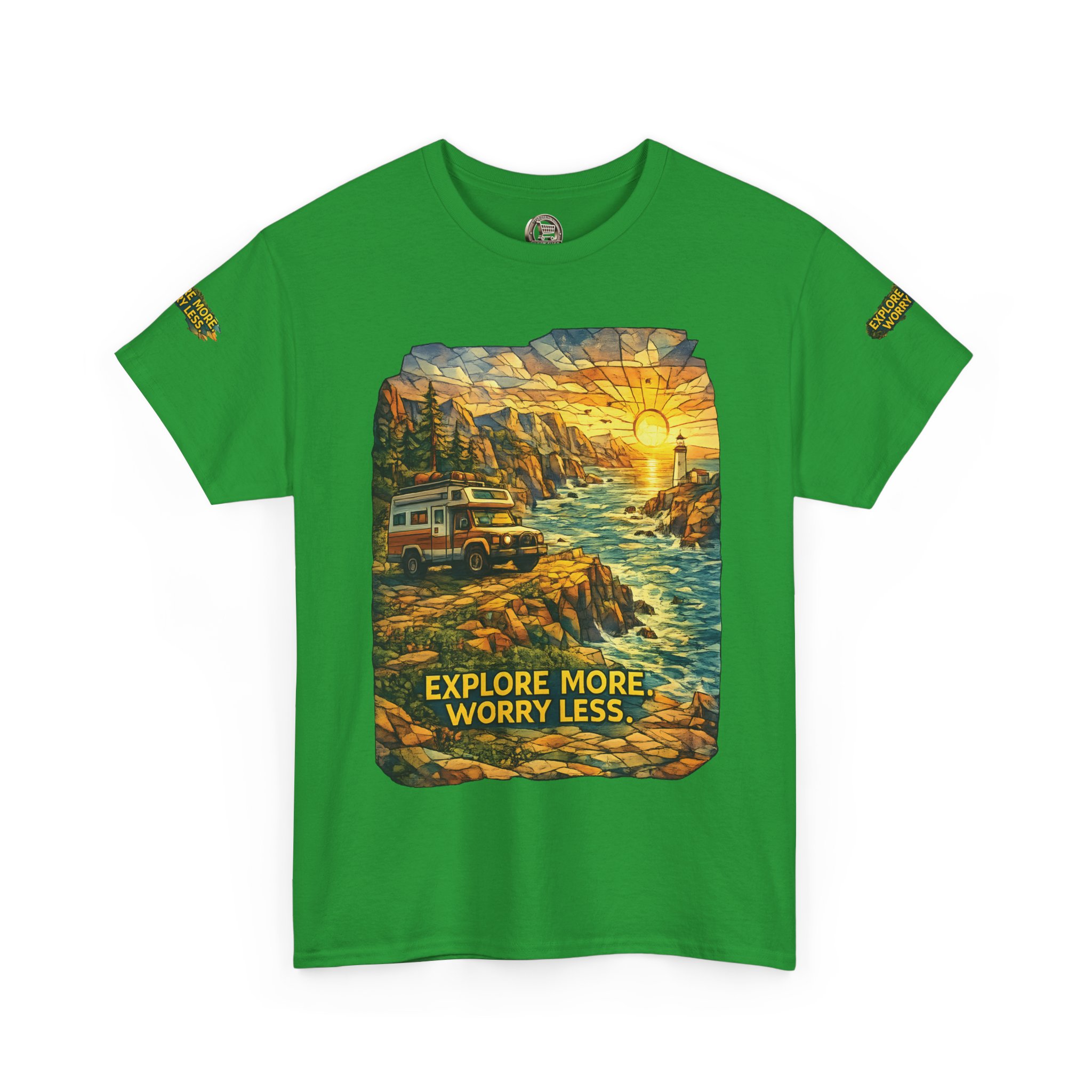 Unisex Heavy Cotton Tee — "Explore More Worry Less" Design Cubic-Line