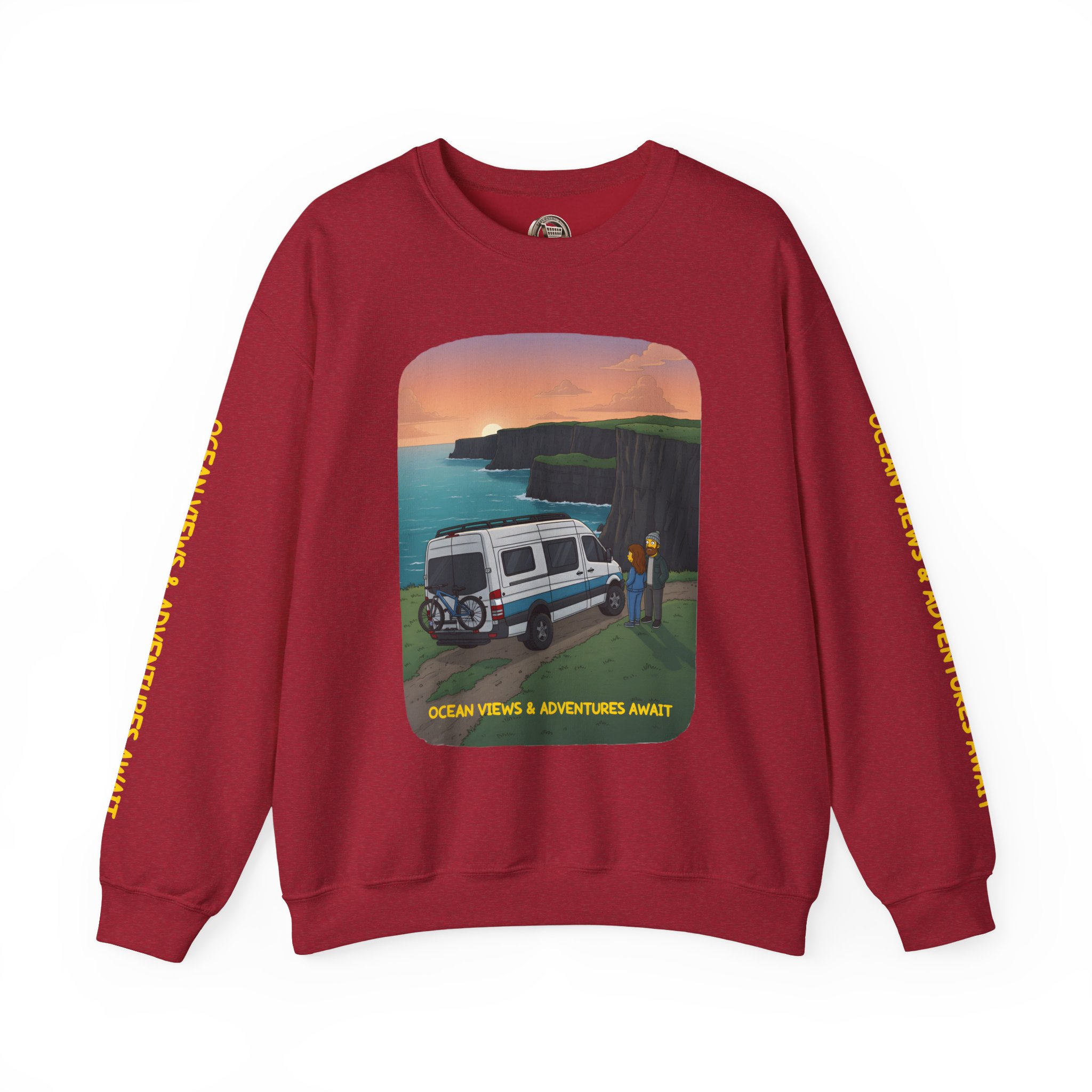 Unisex Heavy Blend™ Crewneck Sweatshirt — "Ocean Views-Adventures Awaits" Design Sitcom-Line