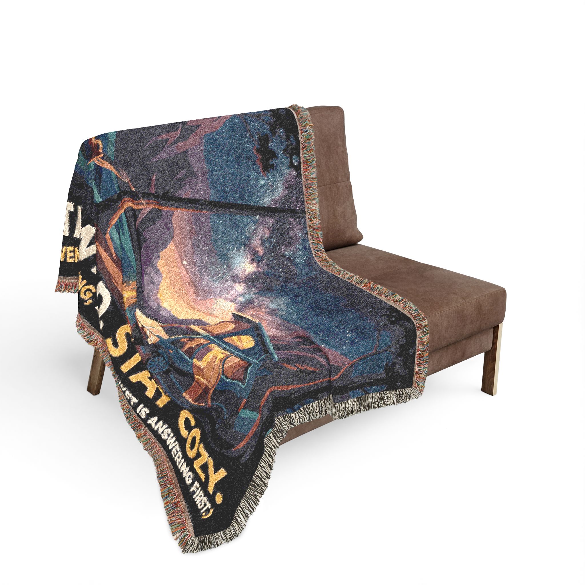 Woven Blanket - "Stay Wild, Stay Cozy" Campervan Mountain Throw