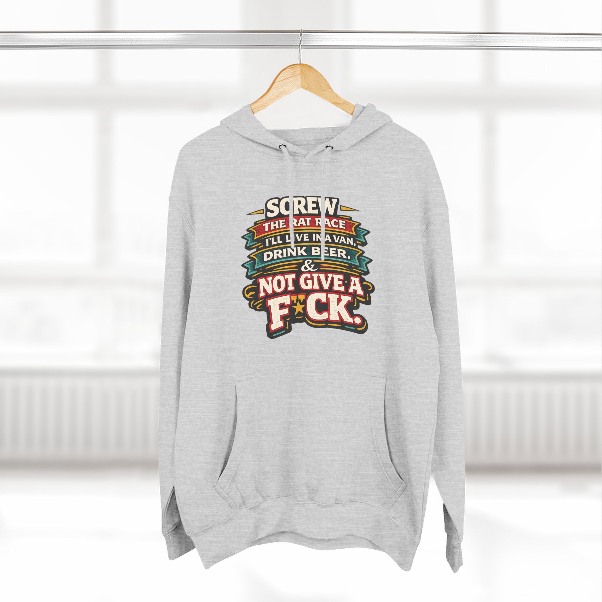1238571577527389553_2048.jpeg Three-Panel Fleece Hoodie - "Screw The Rat Race" Design F**K-Line