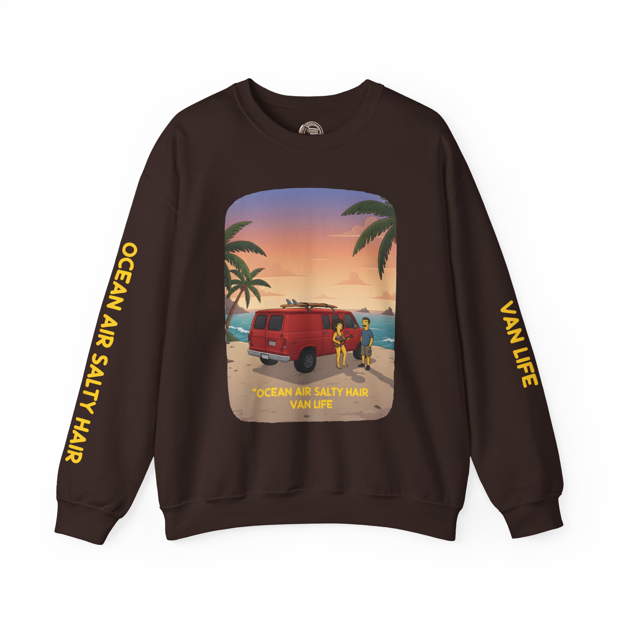 Unisex Heavy Blend™ Crewneck Sweatshirt — "Ocean Air Salty Hair Van Life" Design Sitcom-Line