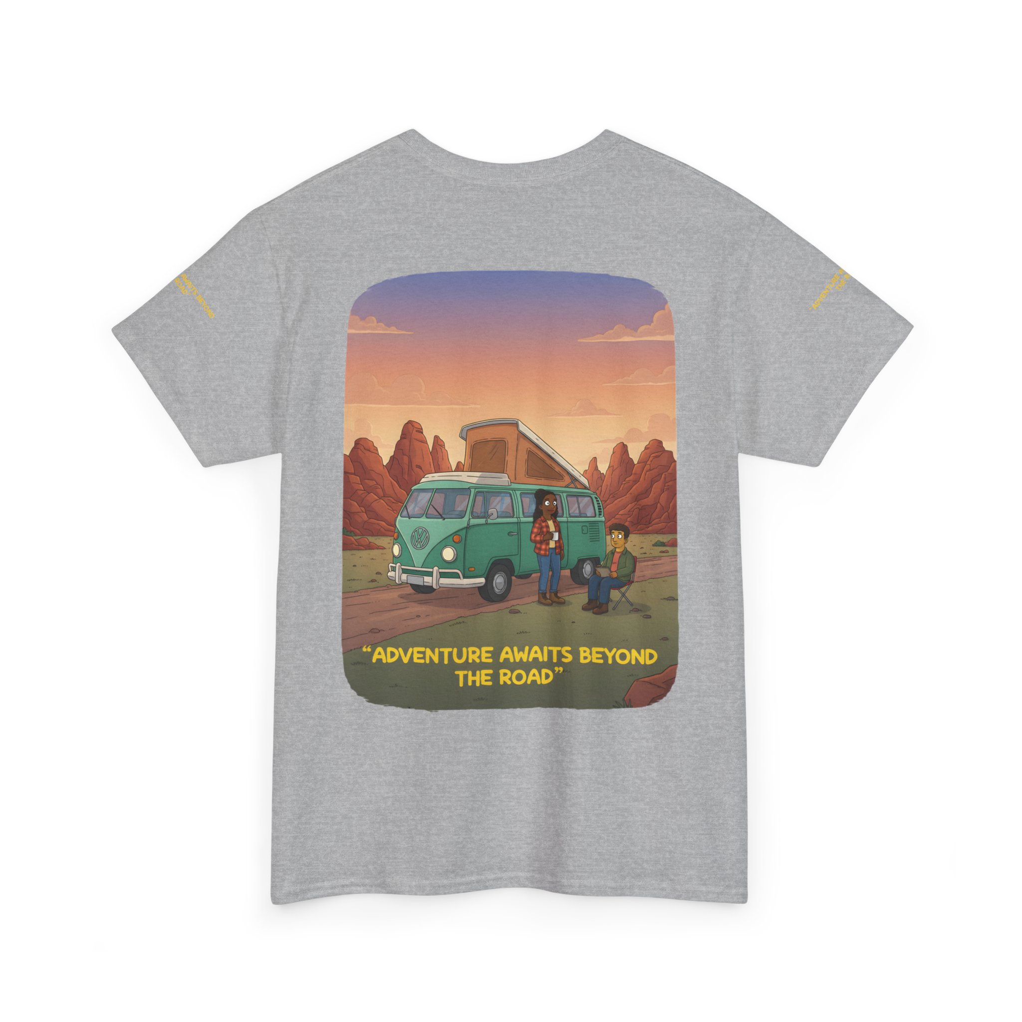 Unisex Heavy Cotton Tee — "Adventure Awaits Beyond The Road" Design Sitcom-Line