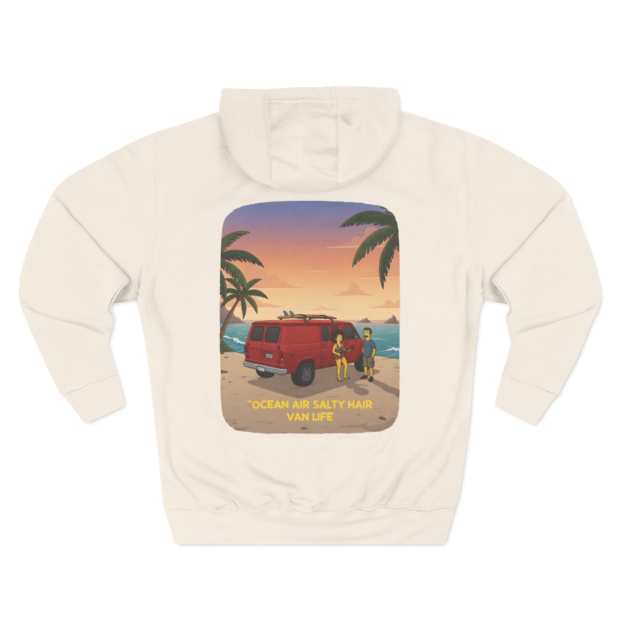 Three-Panel Fleece Hoodie - "Ocean Air Salty Hair Van Life" Design Sitcom-Line