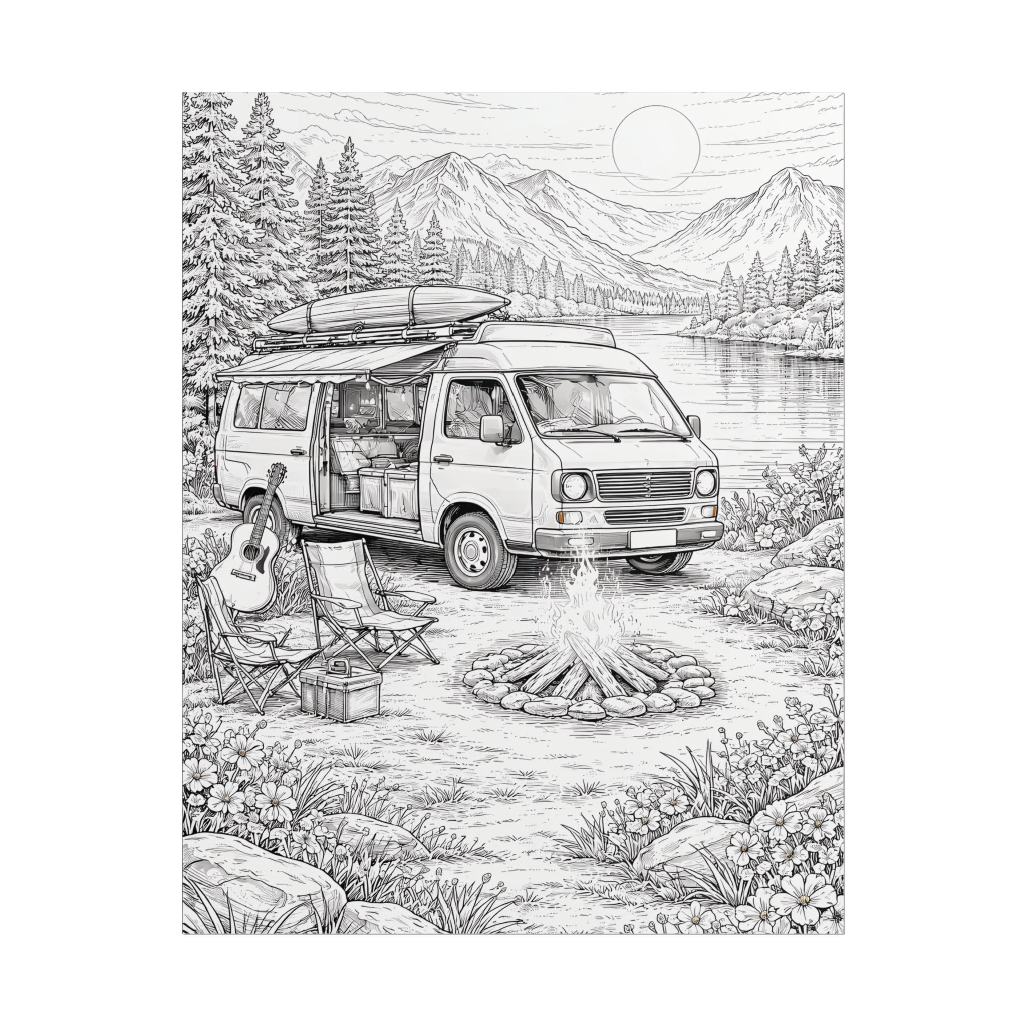 Campervan Poster — Vintage RV Camping Landscape Wall Art