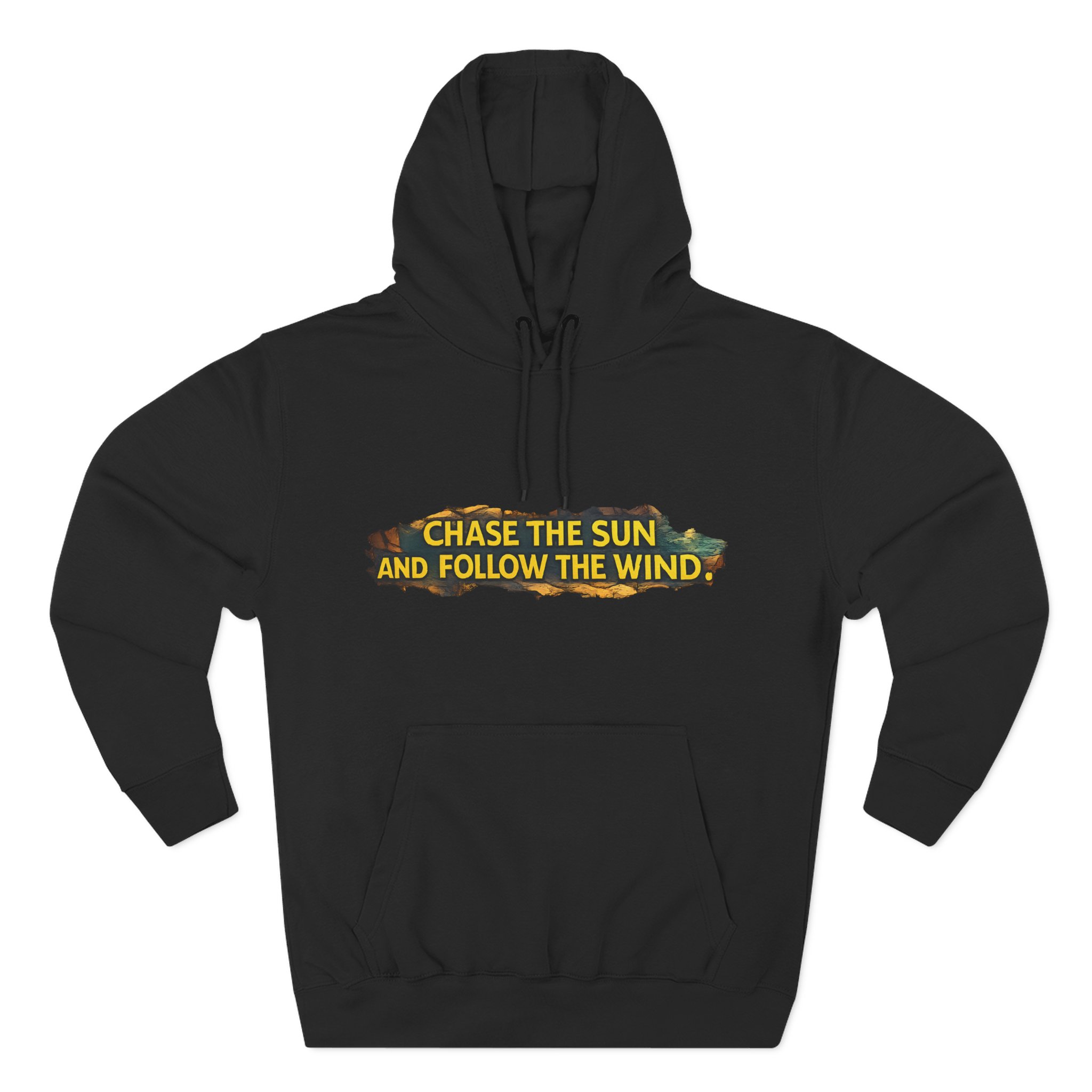 Three-Panel Fleece Hoodie - "Chase The Sun And Follow The Wind" Design Cubic-Line