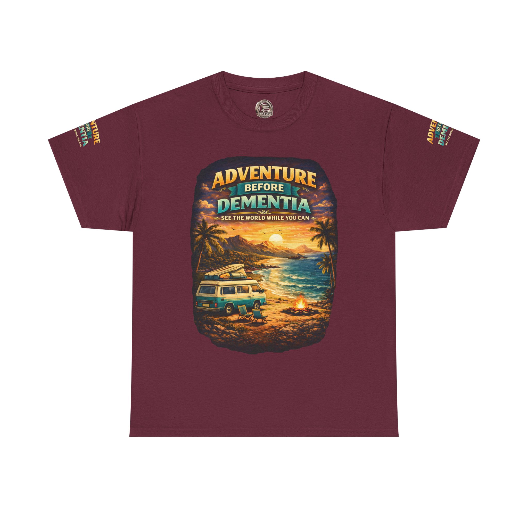 Unisex Heavy Cotton Tee — "Adventure Before Dementia" Design Scenic-Line