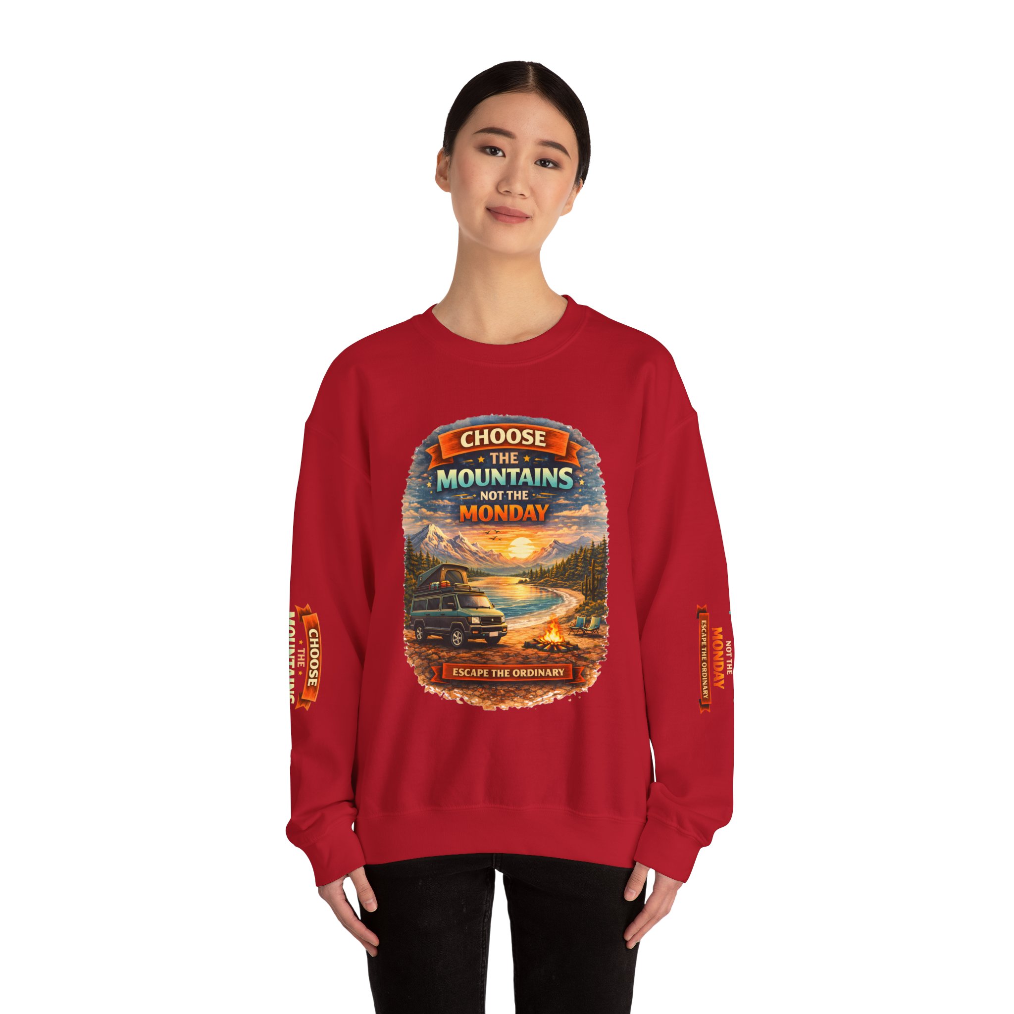 Unisex Heavy Blend™ Crewneck Sweatshirt — "Choose The Mountens" Design Scenic-Line
