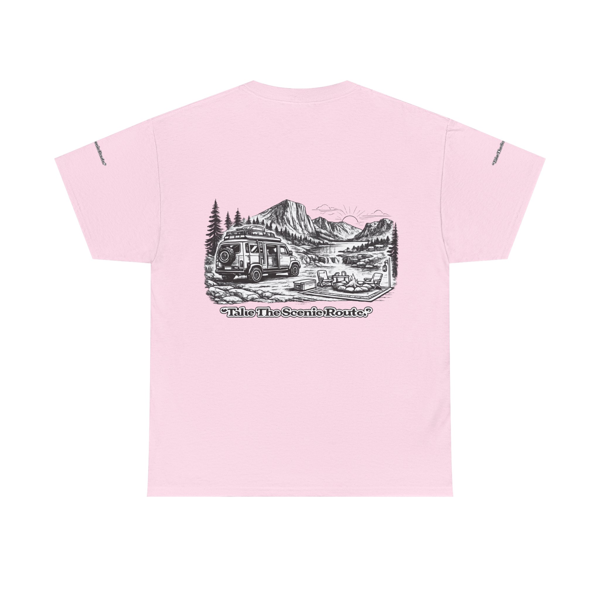 Unisex Heavy Cotton Tee — "Take The Scenic Route" Design Minimal-Line