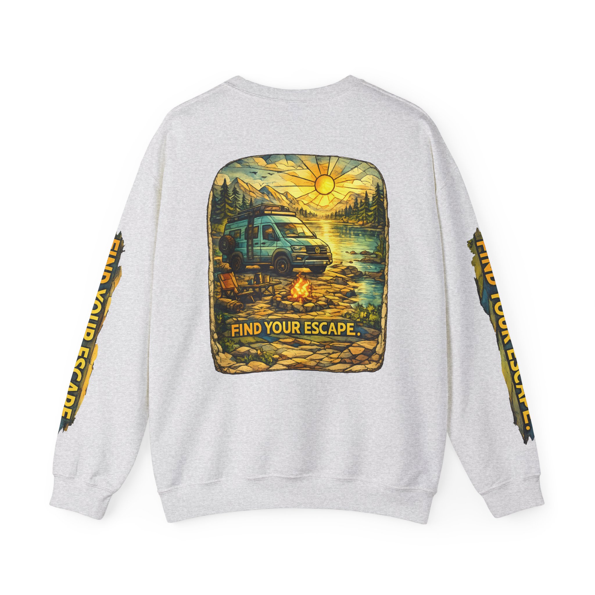 Unisex Heavy Blend™ Crewneck Sweatshirt — "Find Your Escape" Design Cubic-Line