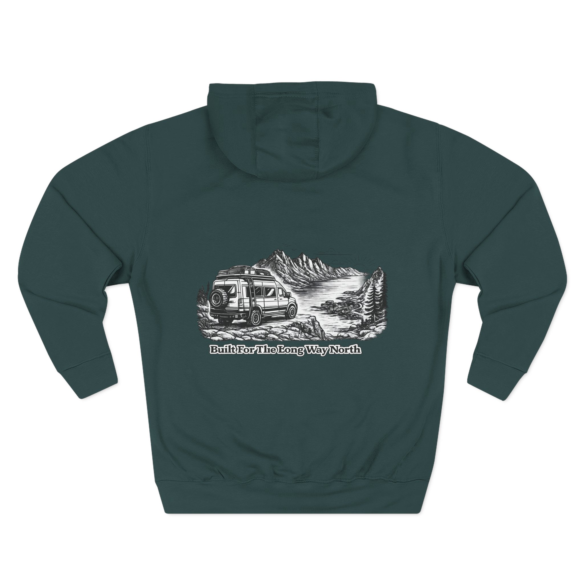 Three-Panel Fleece Hoodie - "Built For The Long Way North" Design Minimal-Line