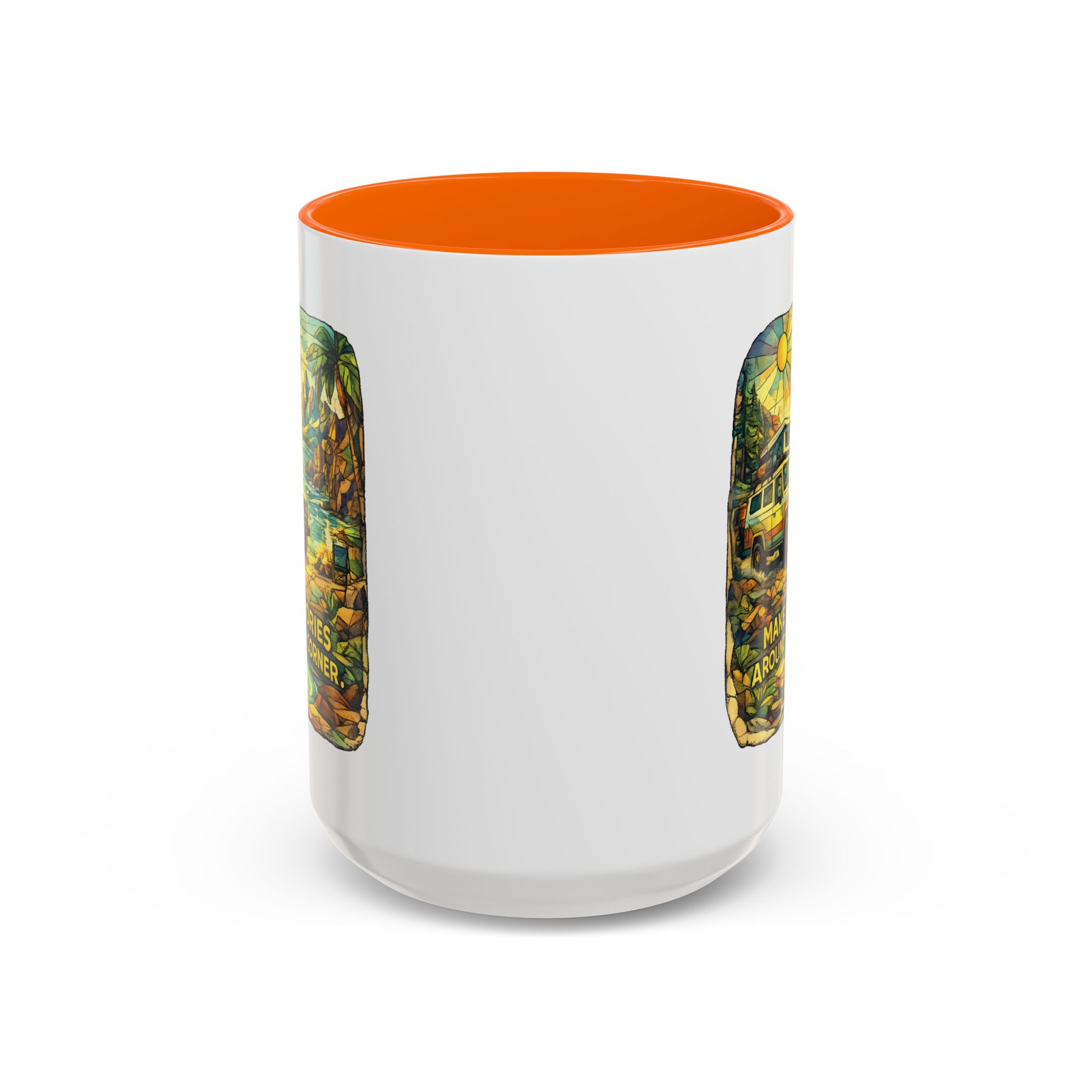 Accent Coffee Mug (11, 15oz) — "Make Memories Around Every Corner" Design Cubic-Line