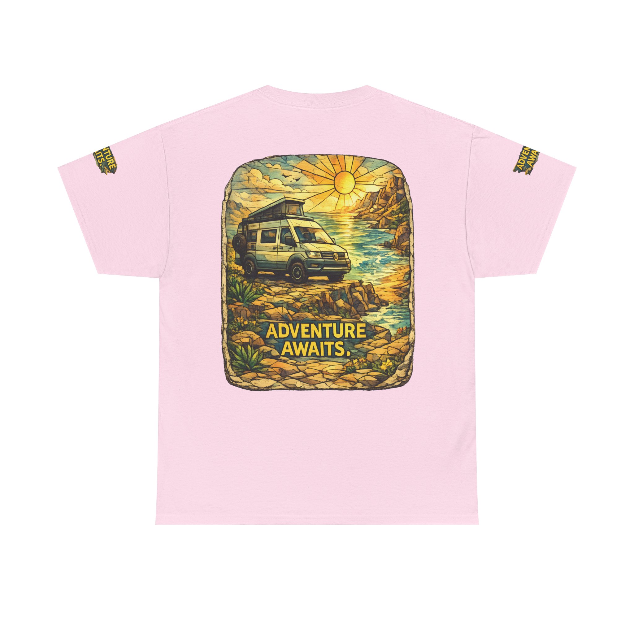 Unisex Heavy Cotton Tee — "Adventure Awaits" Design Cubic-Line
