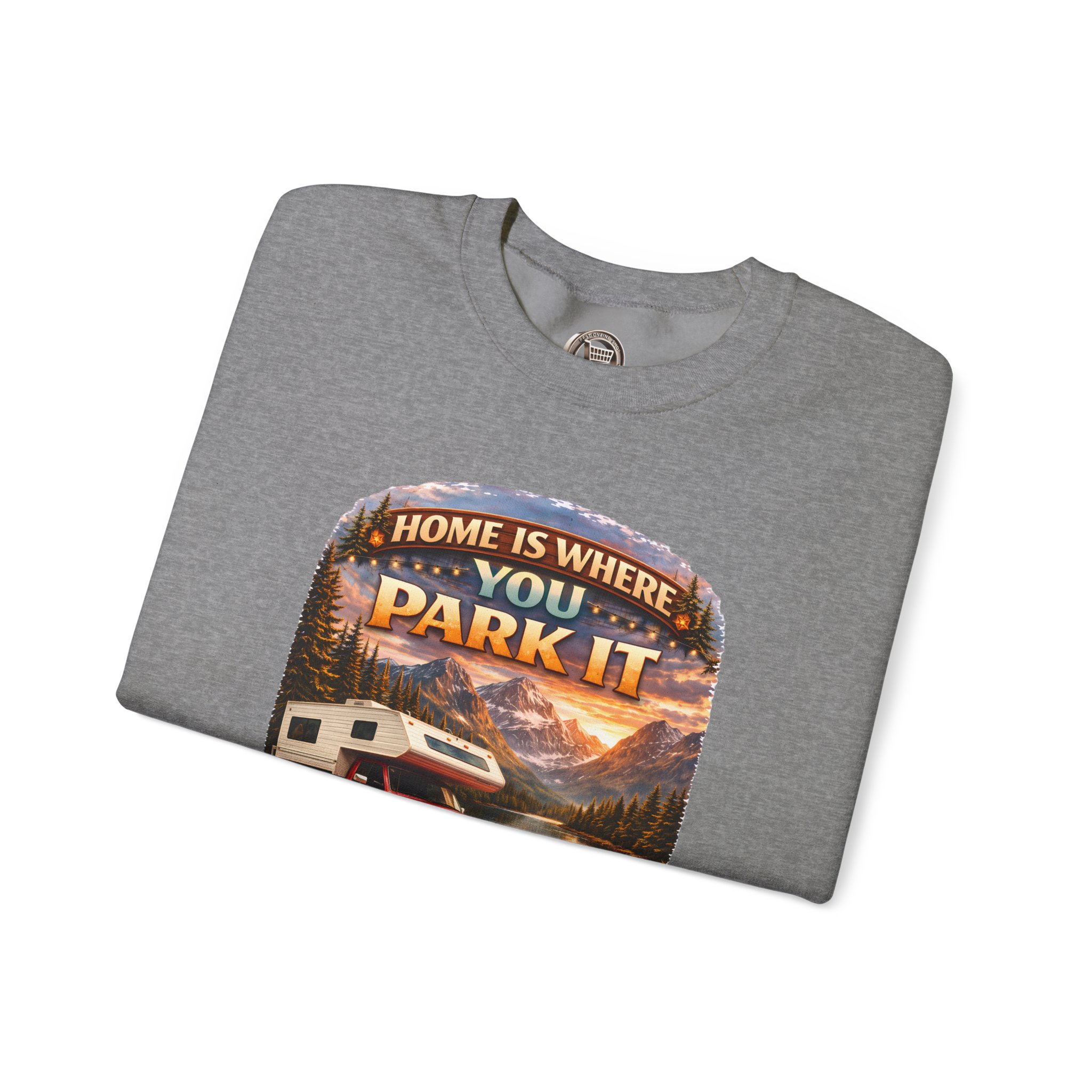 Unisex Heavy Blend™ Crewneck Sweatshirt — "Home Is Where You Park It" Design Scenic-Line