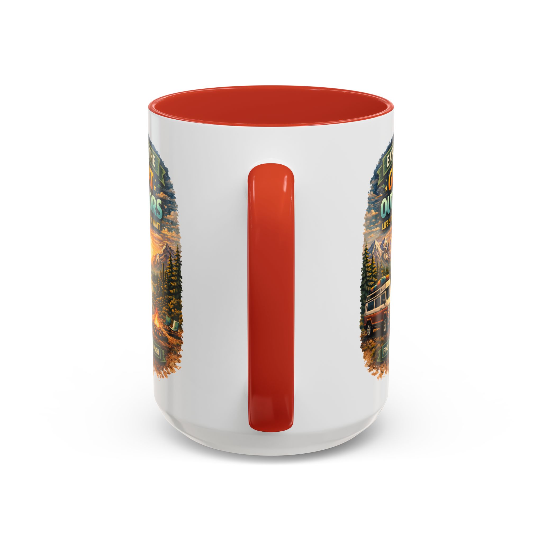 Accent Coffee Mug (11, 15oz) — "Explore The Great Outdoors" Design Scenic-Line