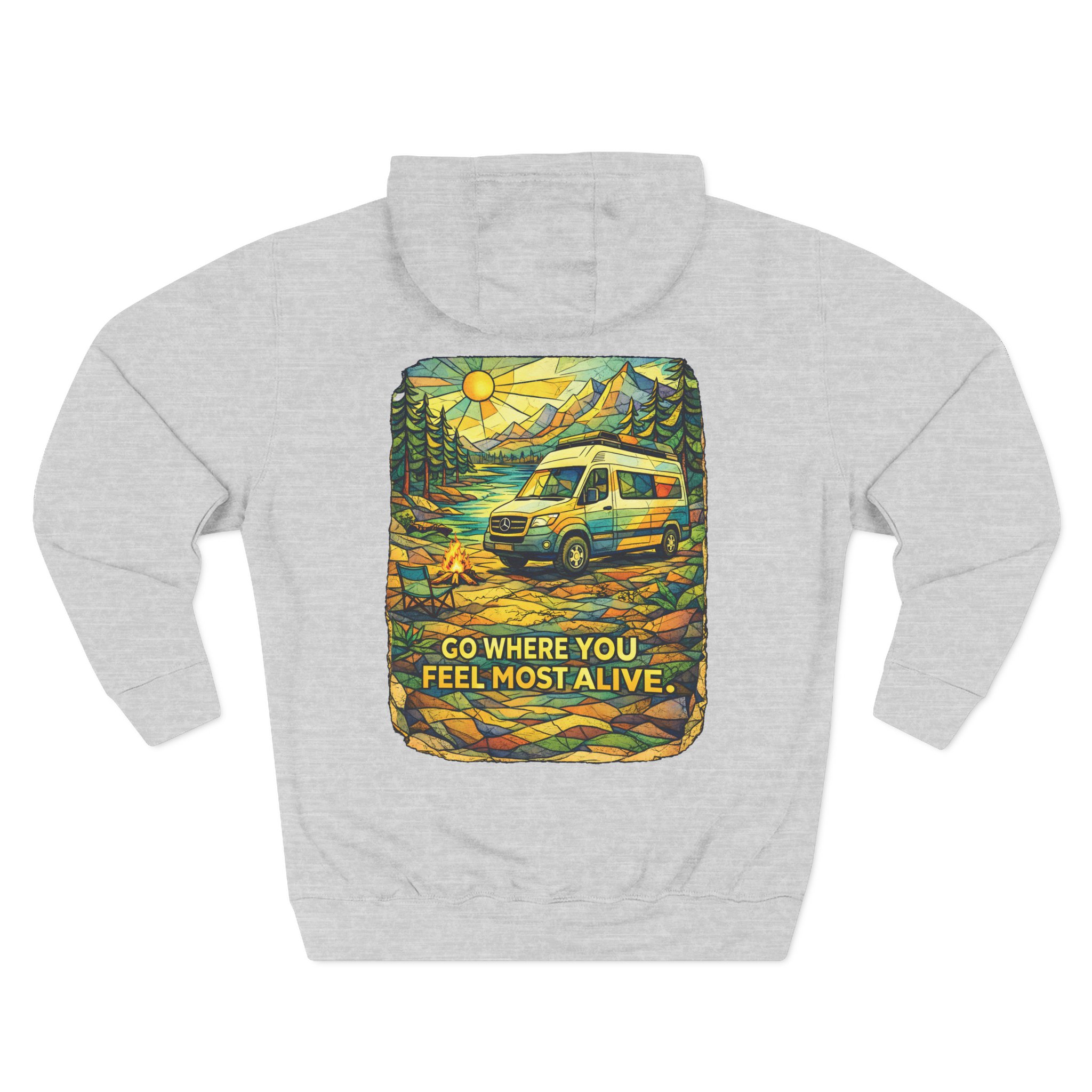 Three-Panel Fleece Hoodie - "Go Where You Feel Most Alive" Design Cubic-Line