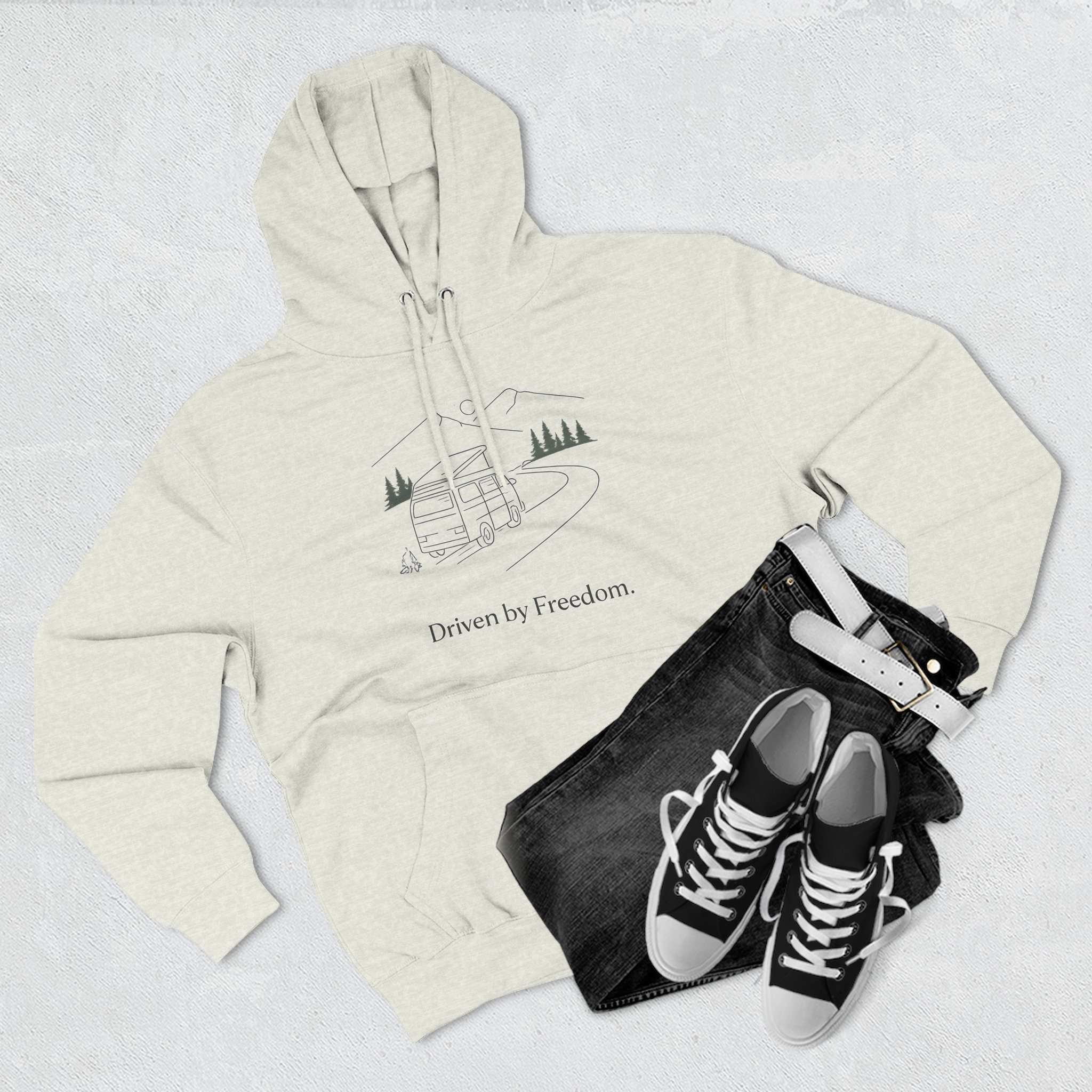 Three-Panel Fleece Hoodie - "Driven By Freedom" Design Minimal-Line