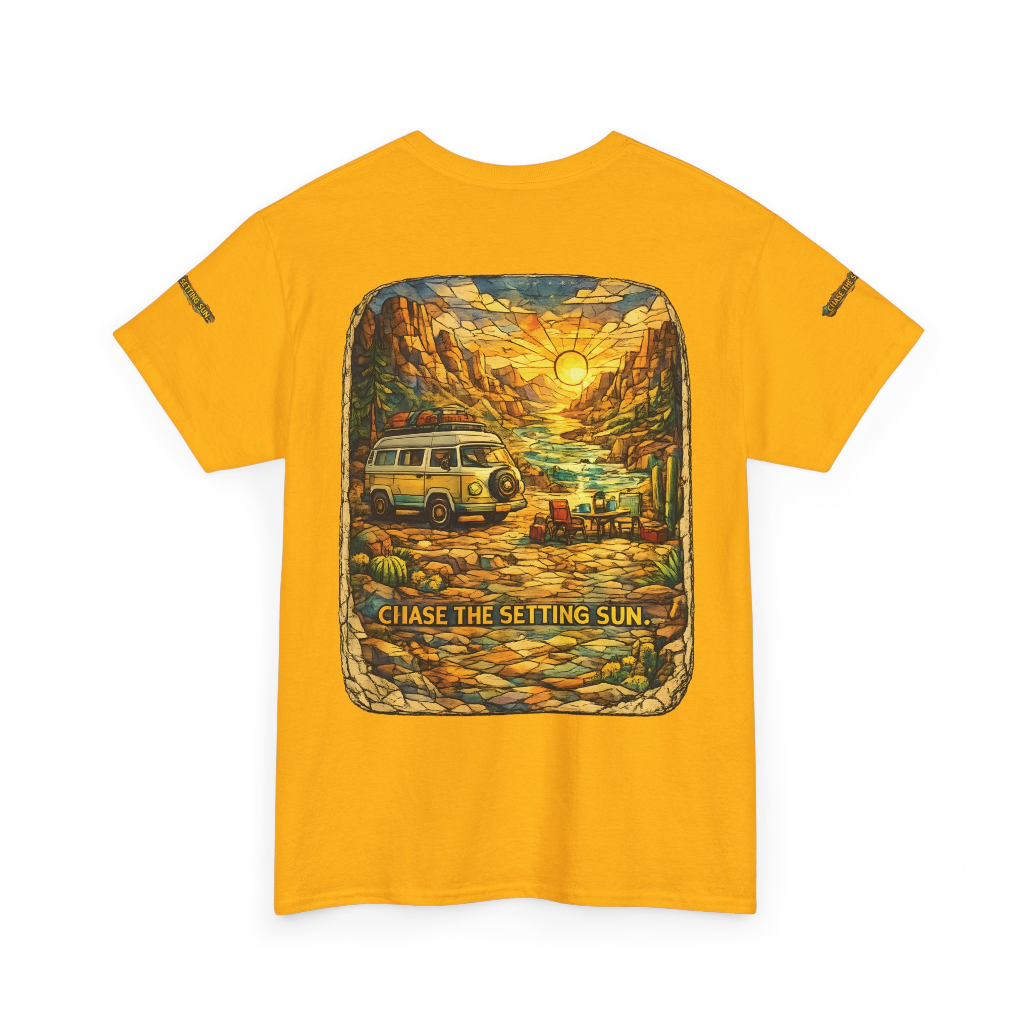 Unisex Heavy Cotton Tee — "Chase The Settings Sun" Design Cubic-Line