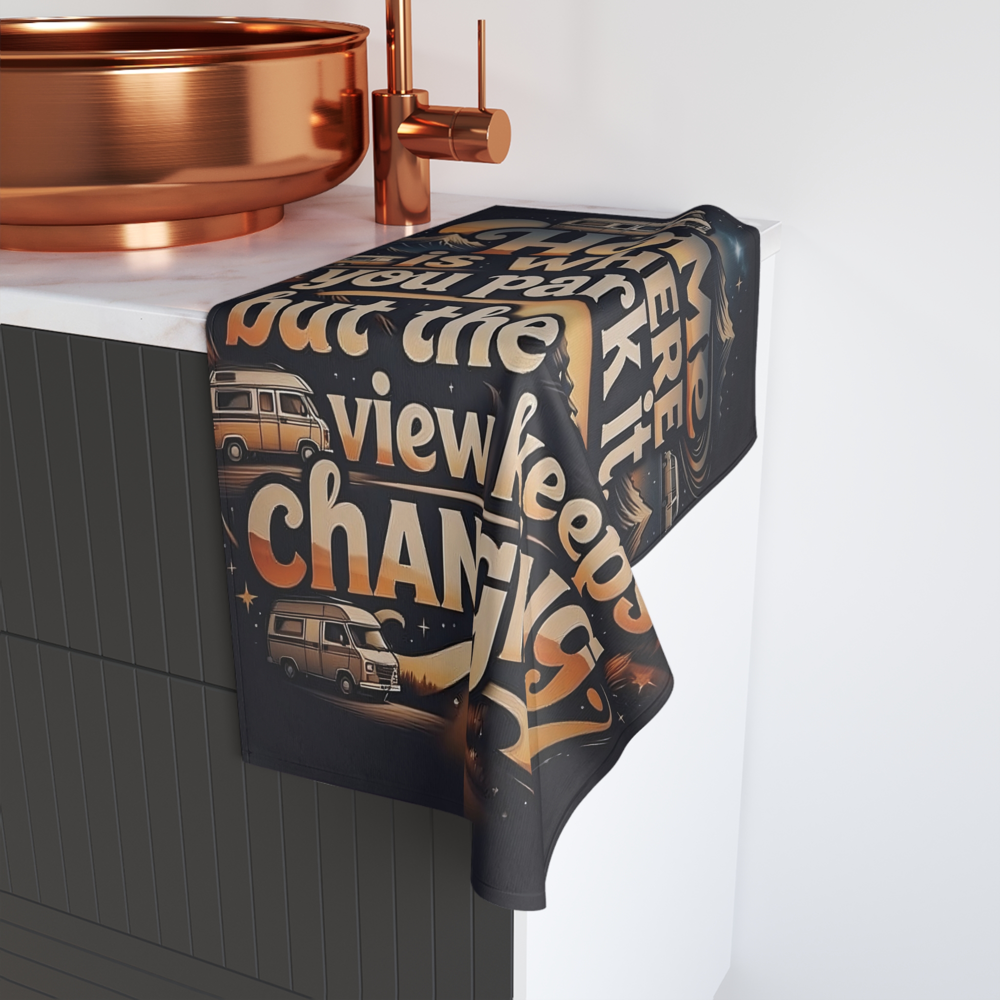Hand Towel — "Home Is Where You Park It -But The View keep Changing" Adventure RV Camper Towel