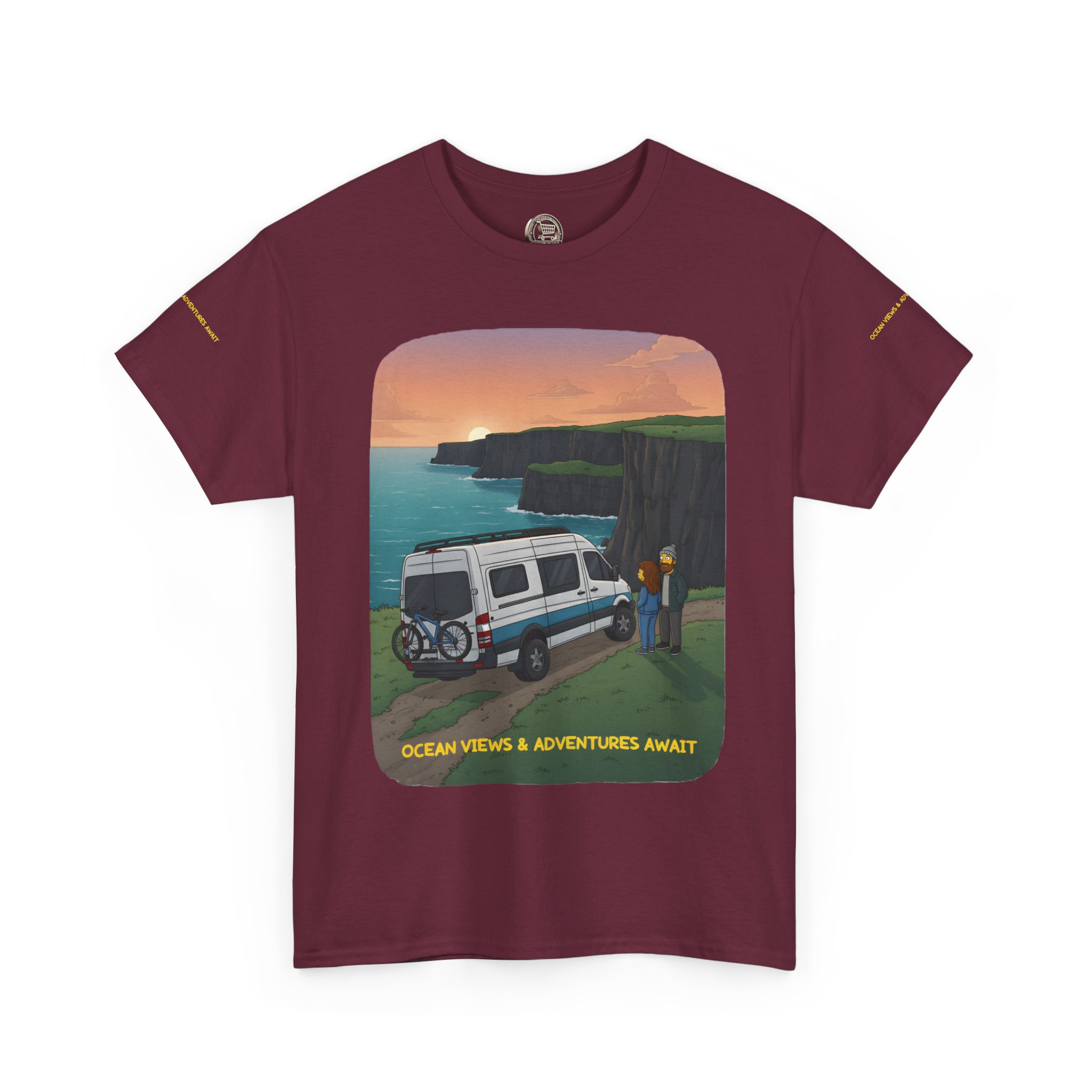 Unisex Heavy Cotton Tee — "Ocean Views-Adventures Awaits" Design Sitcom-Line