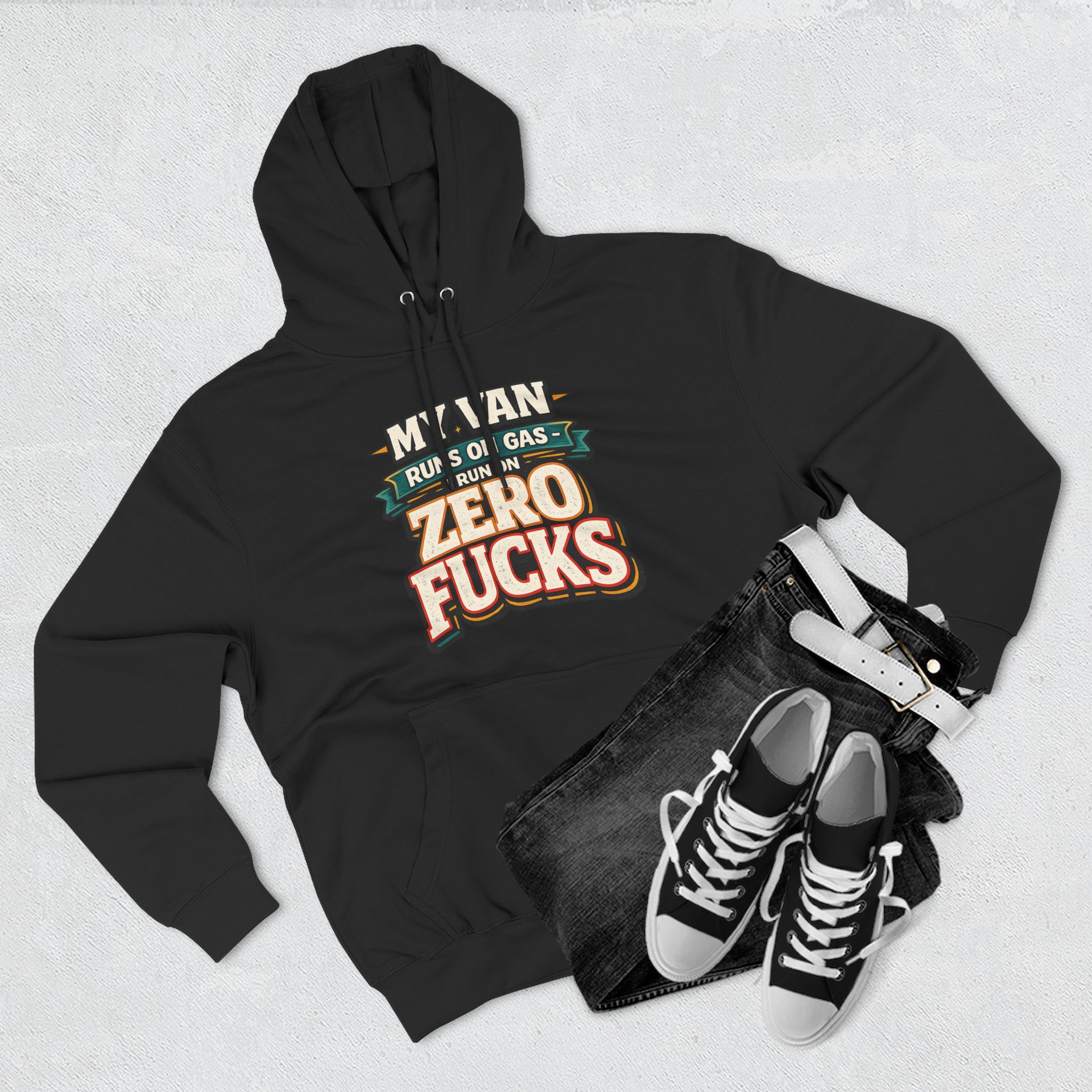 Three-Panel Fleece Hoodie - "My Van Runs On Gas" Design F**K-Line