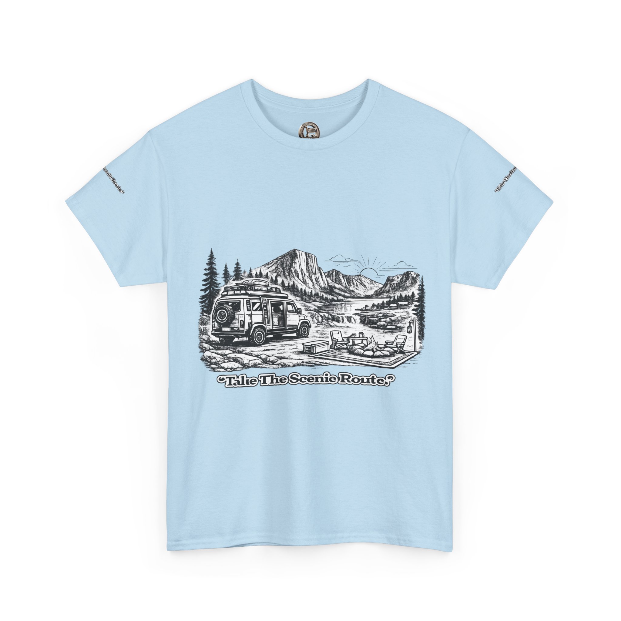 Unisex Heavy Cotton Tee — "Take The Scenic Route" Design Minimal-Line