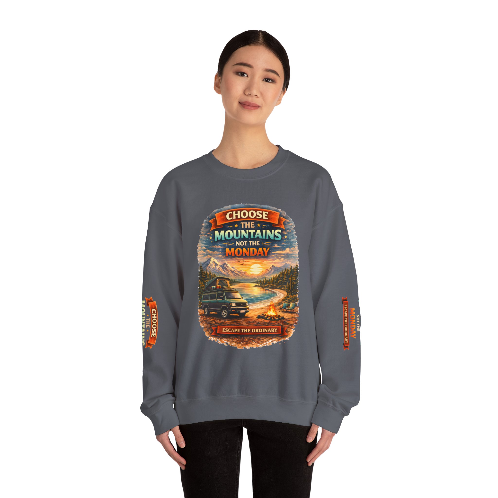 Unisex Heavy Blend™ Crewneck Sweatshirt — "Choose The Mountens" Design Scenic-Line
