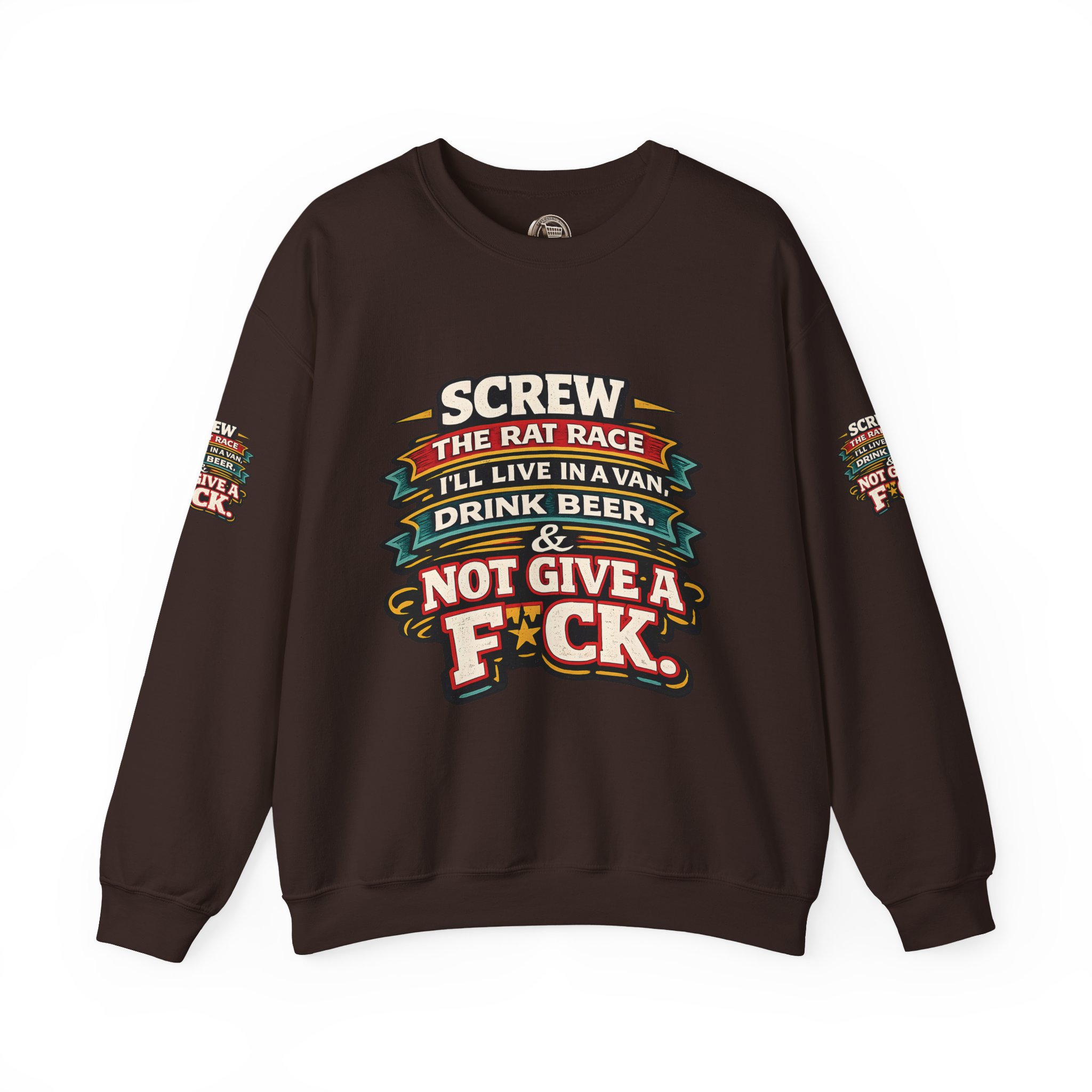 Unisex Heavy Blend™ Crewneck Sweatshirt — "Screw The Rat Race" Design F**K-Line