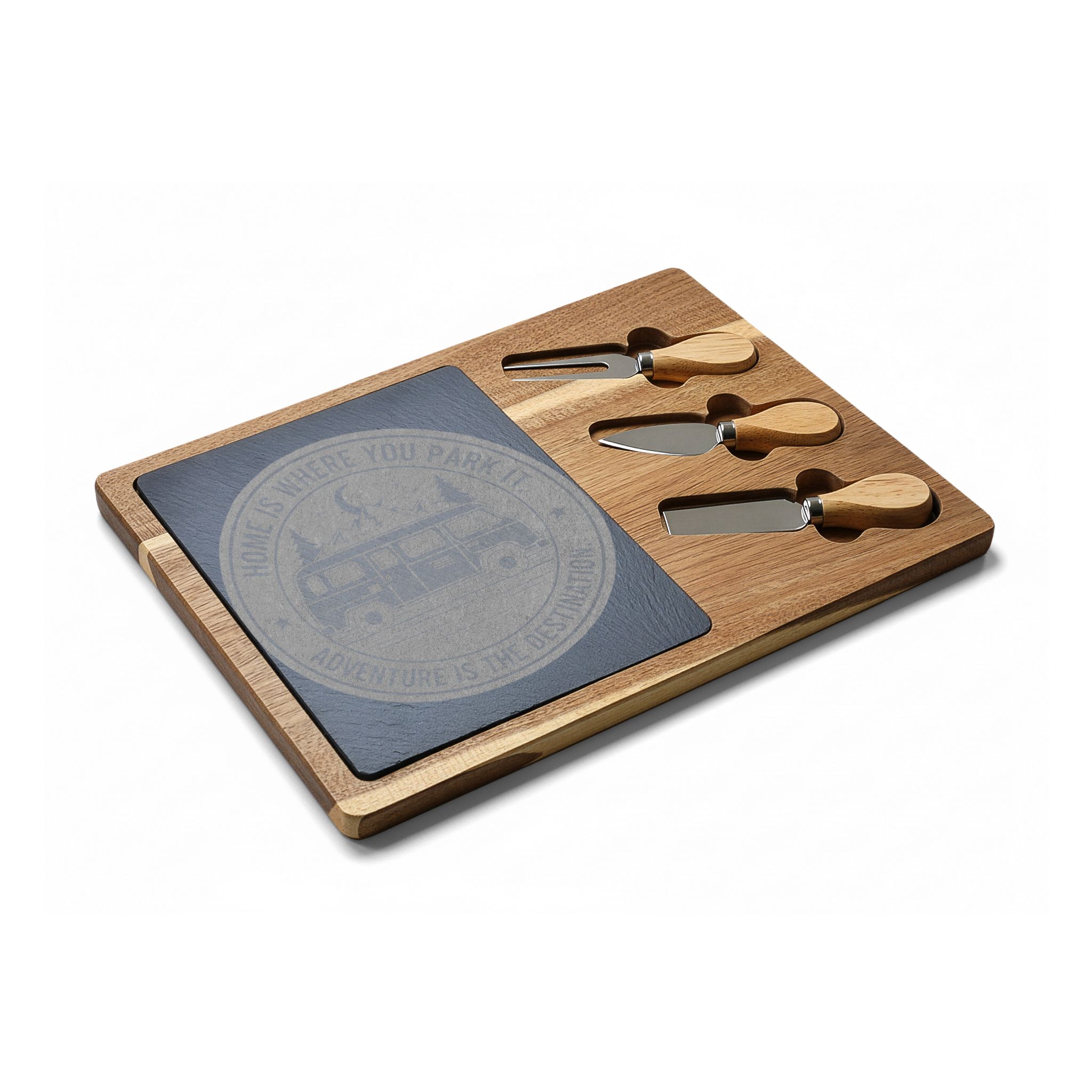 Engraved Charcuterie Board - "Home Is Where You Park It-Adventure is the destination" (4 Variants Available)