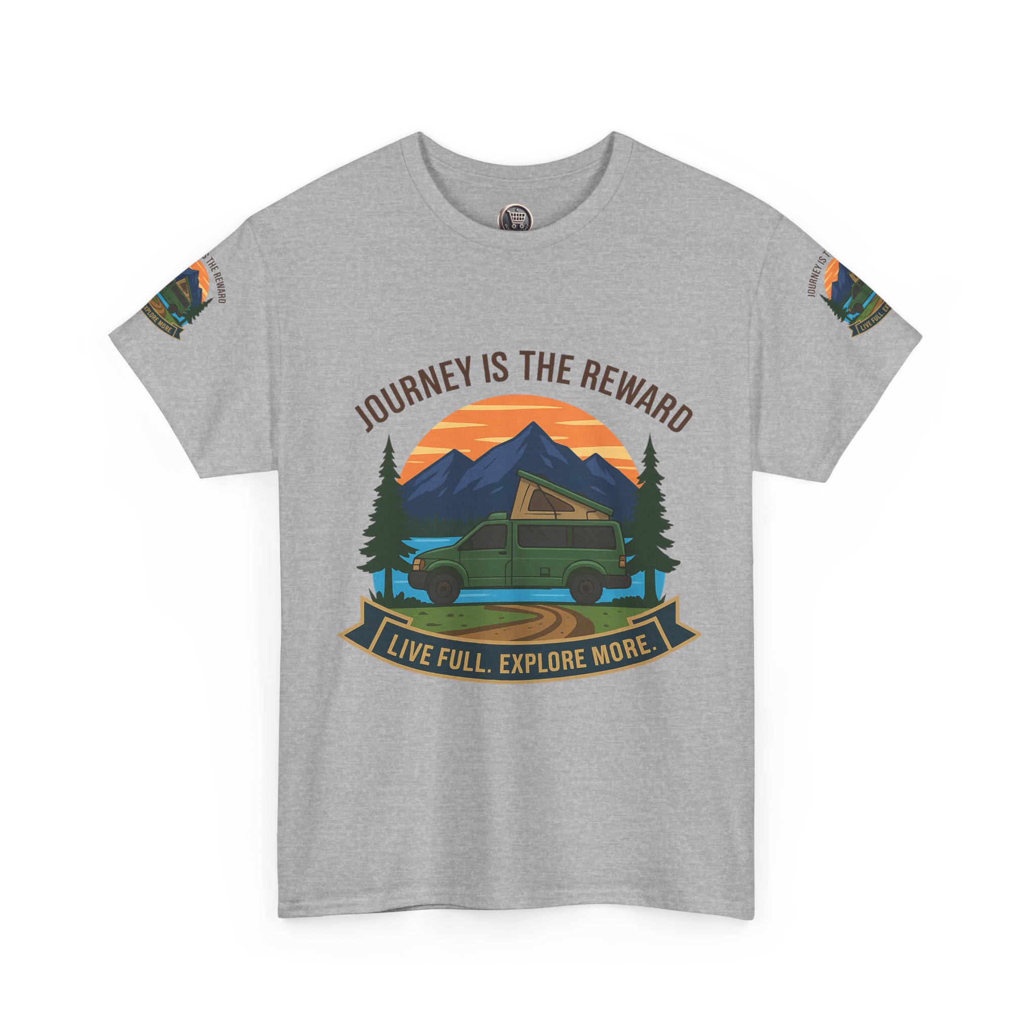 Unisex Heavy Cotton Tee  — "Journey Is The Reward Tee" Adventure Camper Van Graphic T-Shirt