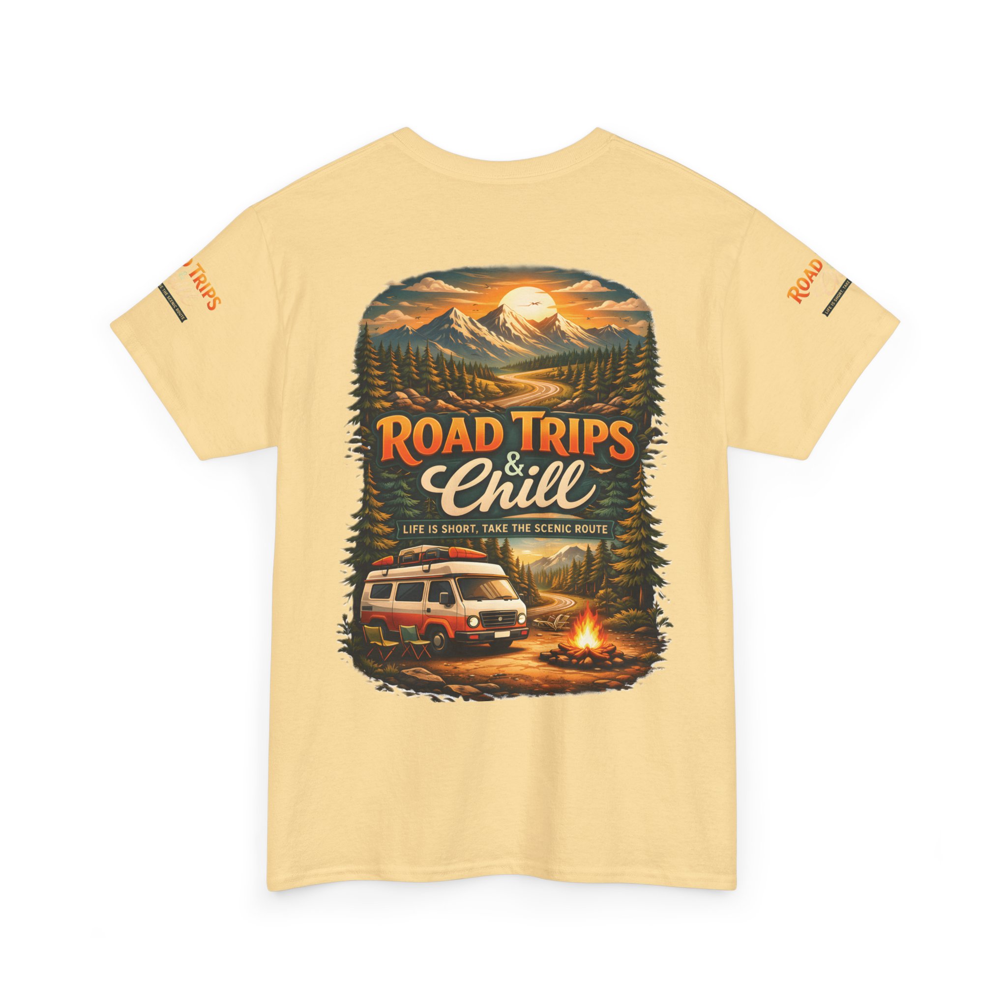 Unisex Heavy Cotton Tee — "Road Trips & Chill" Design Scenic-Line