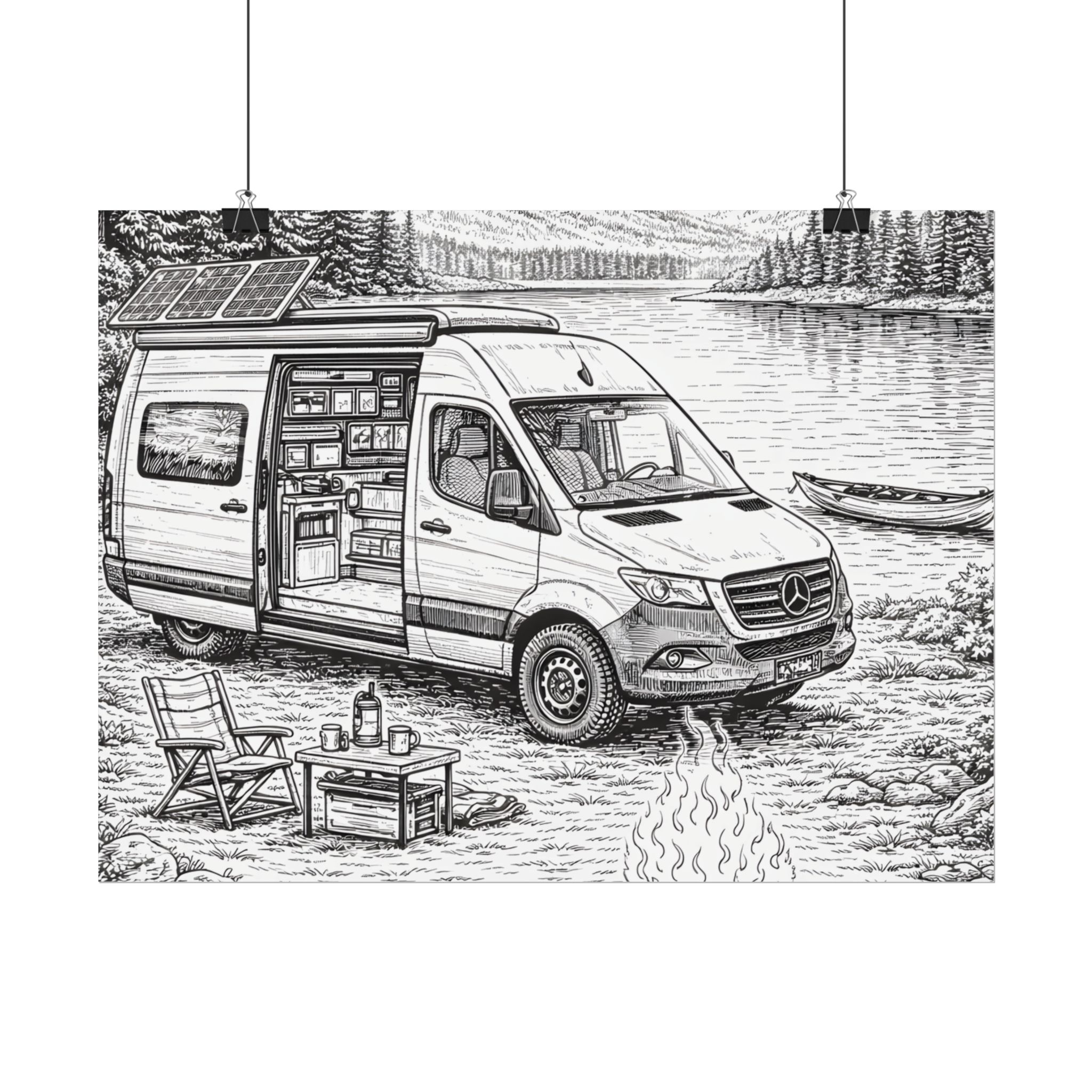 Campervan Poster — Vintage RV Camping Landscape Wall Art