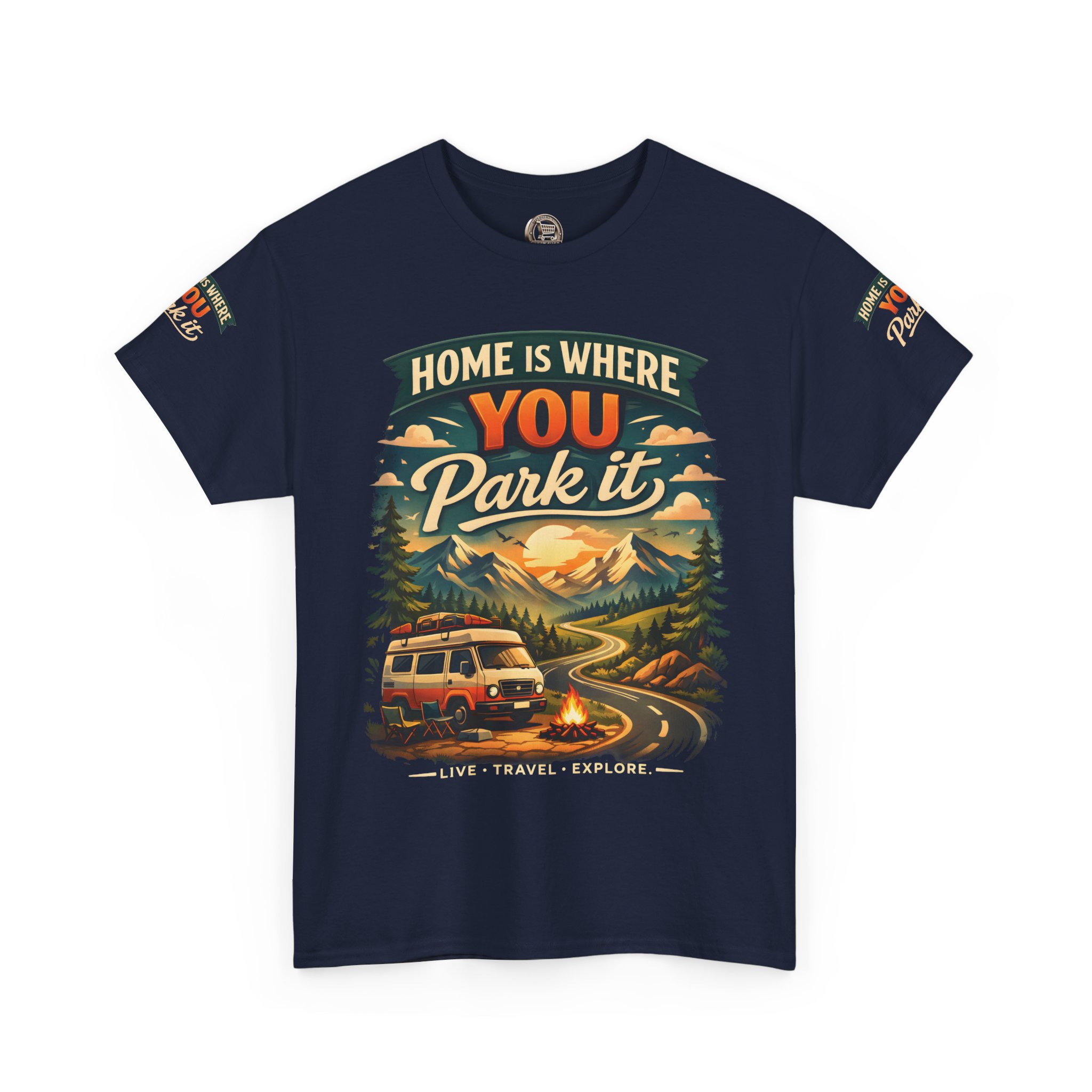 Unisex Heavy Cotton Tee — "Hom Is Where You Park It" Design Scenic-Line
